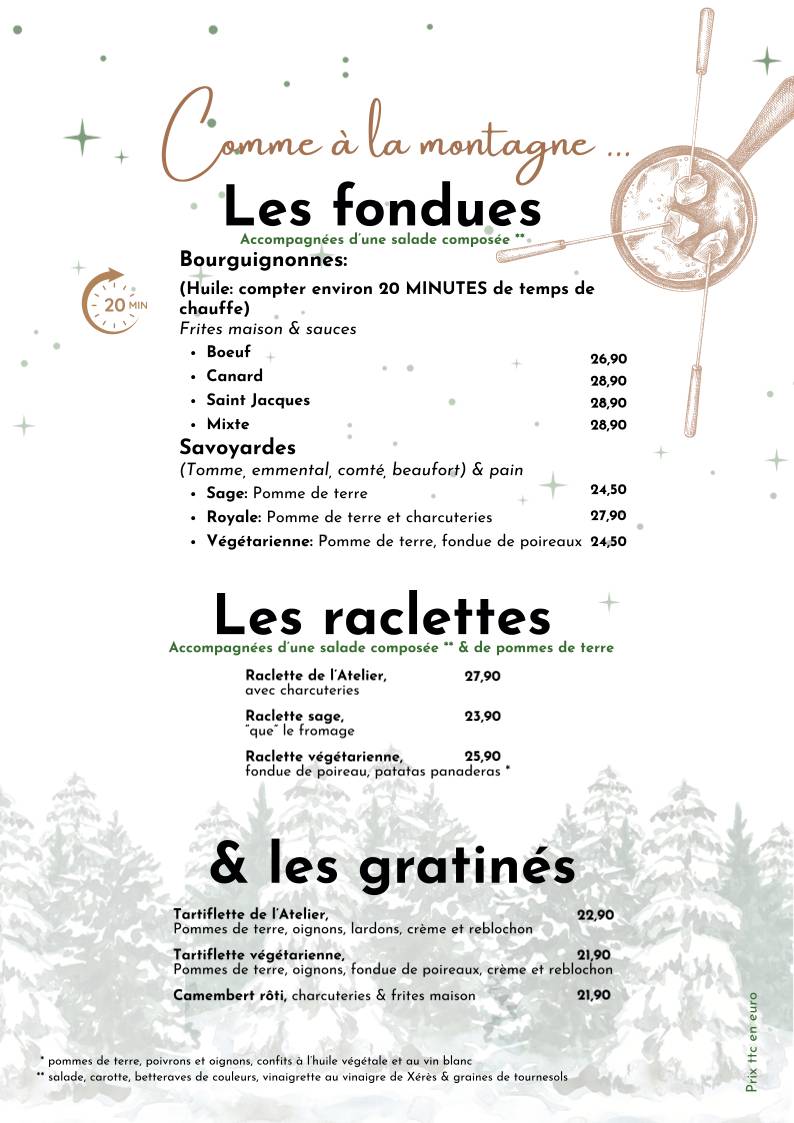 Menu de Restaurant l’Atelier