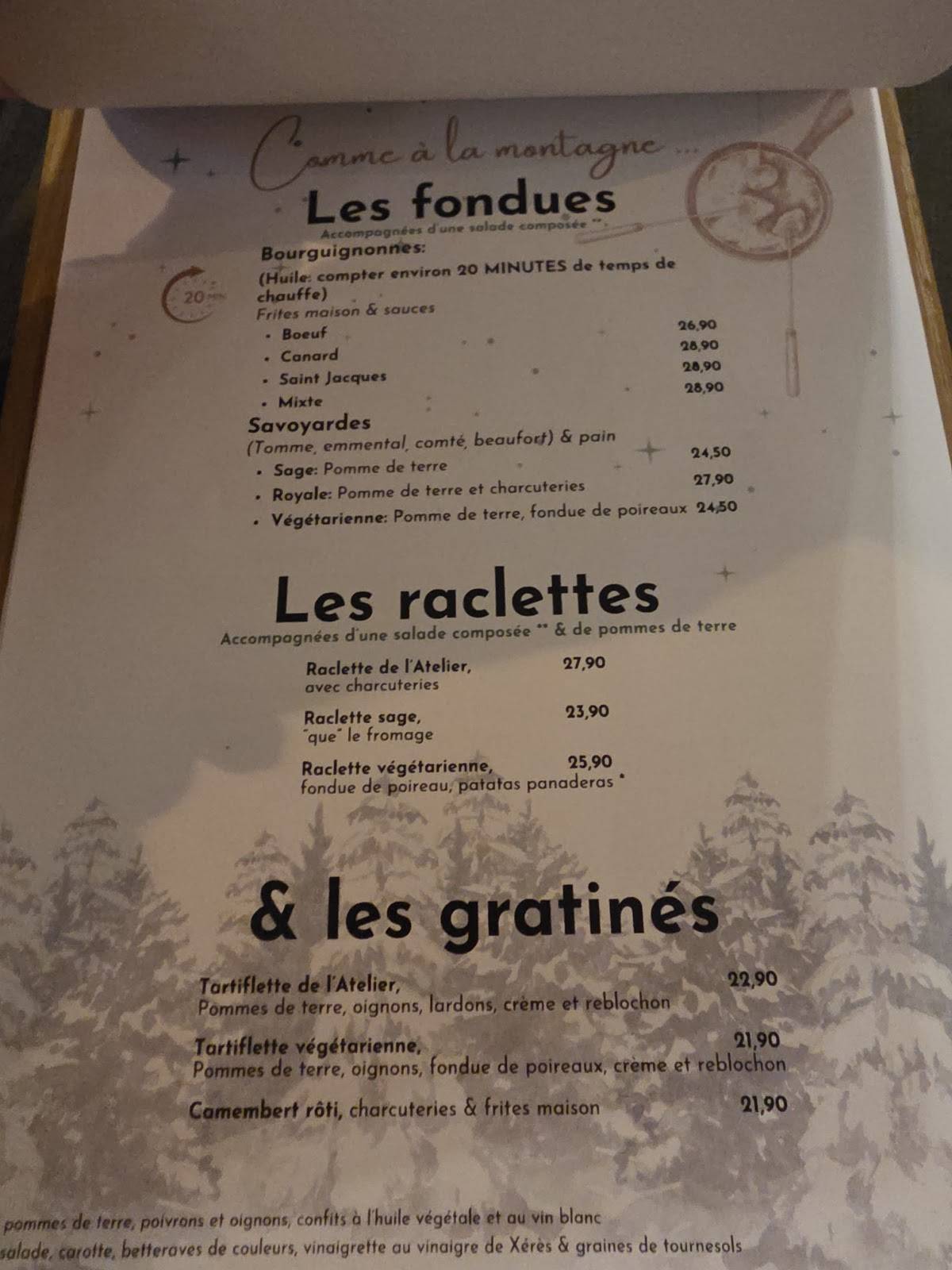 Menu de Restaurant l’Atelier