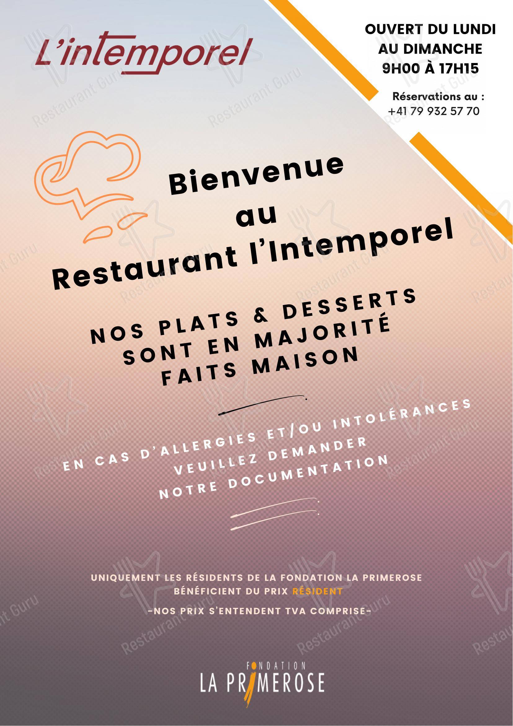 Restaurant l'Intemporel in Crissier - 菜单
