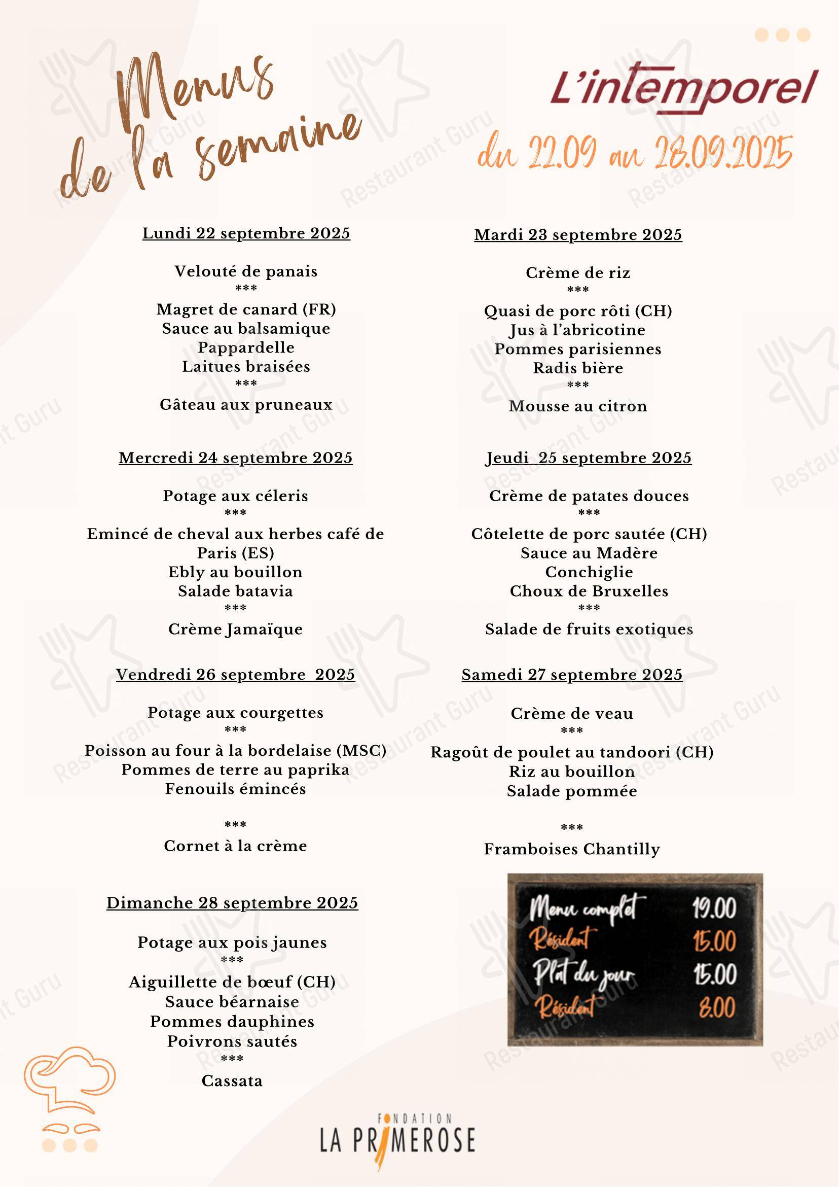 Menu bar per Restaurant l'Intemporel in Crissier