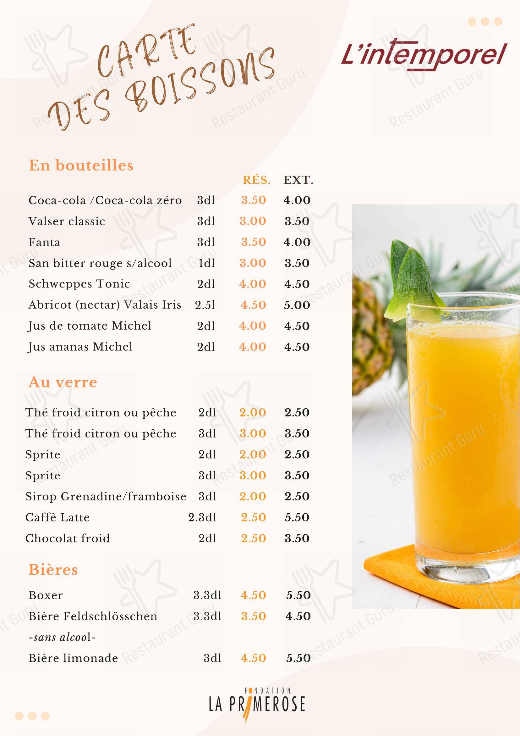 菜单 per Restaurant l'Intemporel ristorante