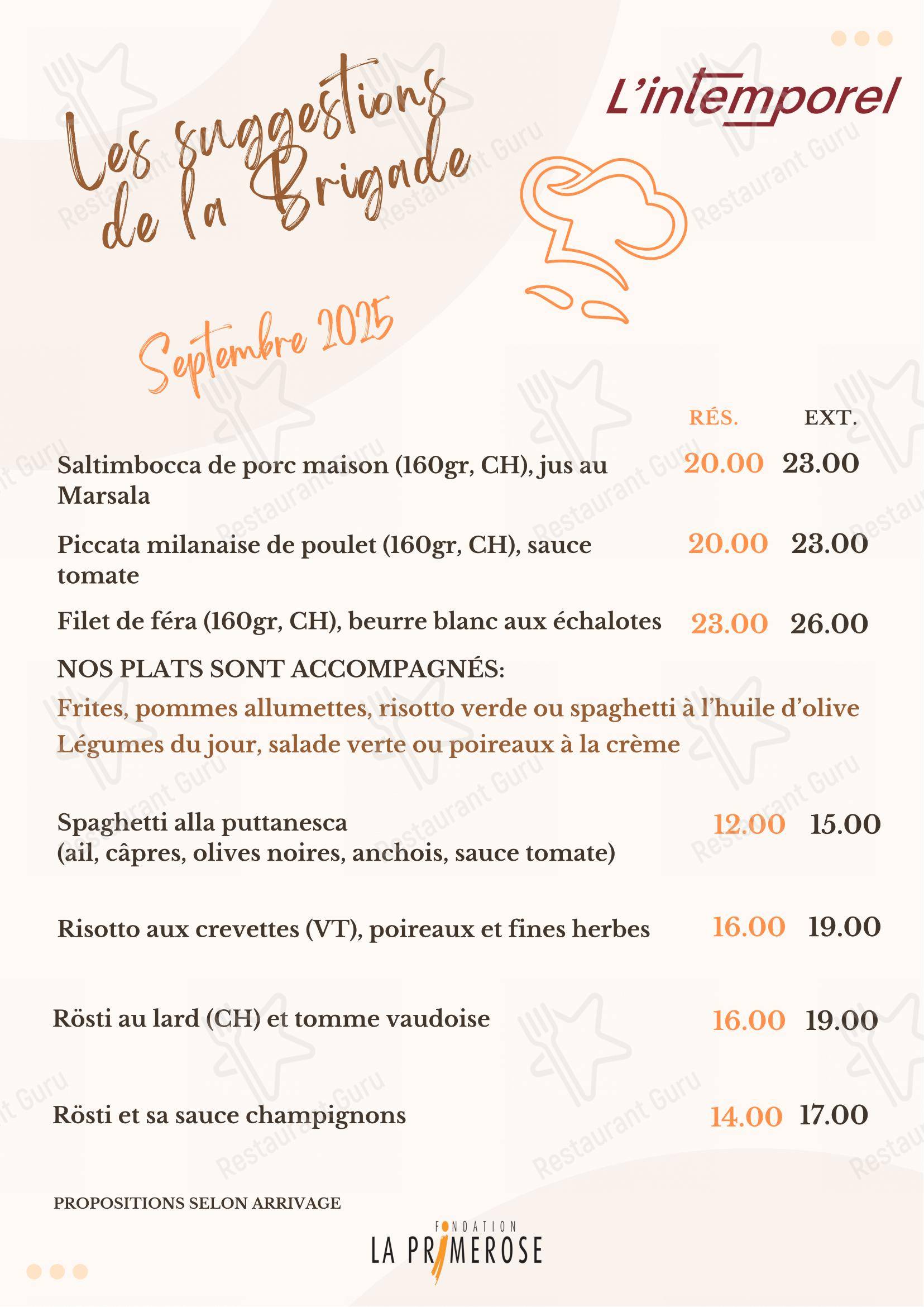 菜单 per Restaurant l'Intemporel ristorante