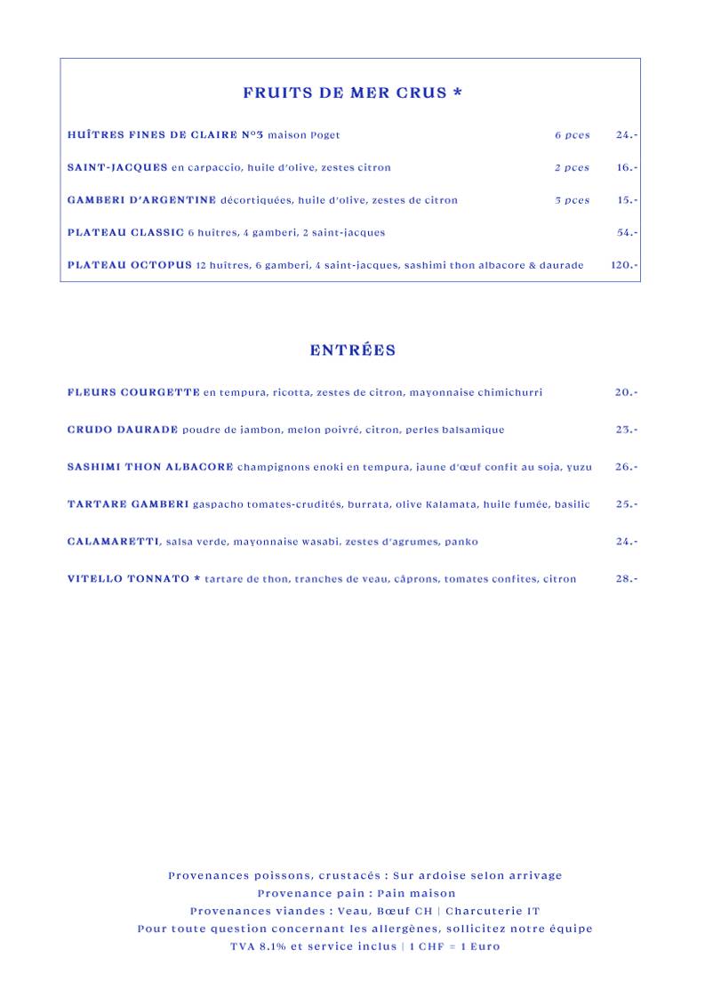 Menu di Restaurant l’Octopus 