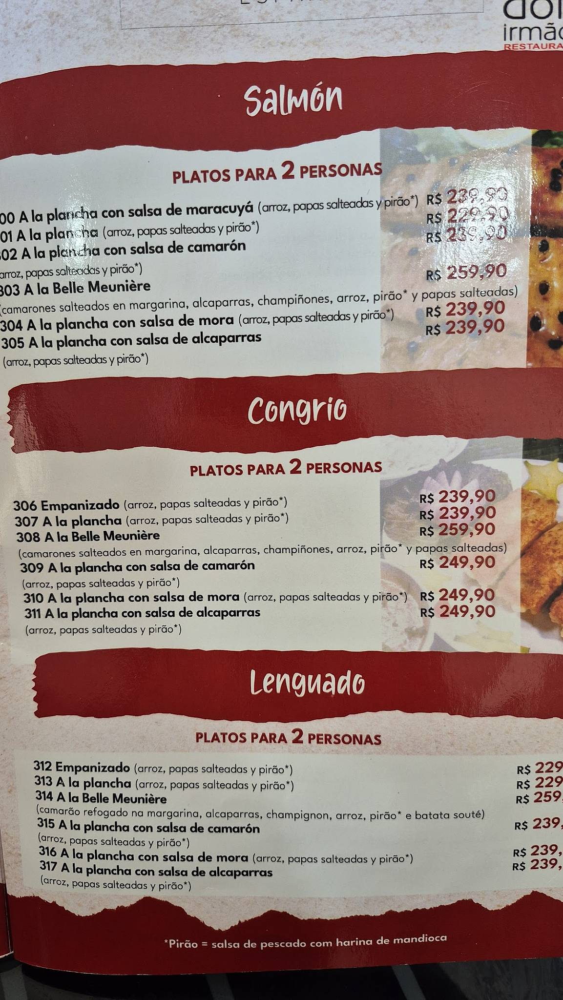 Restaurante Dois Irmãos cardápio