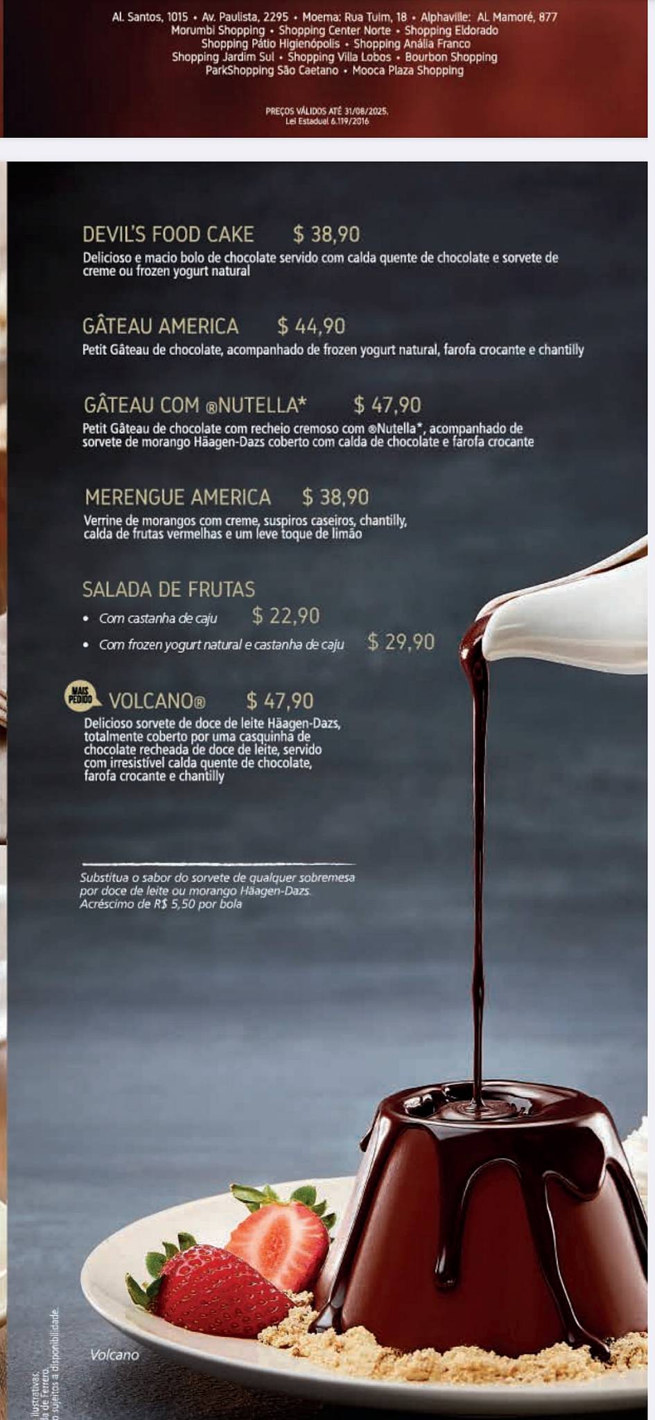 Restaurante America Paulista cardápio