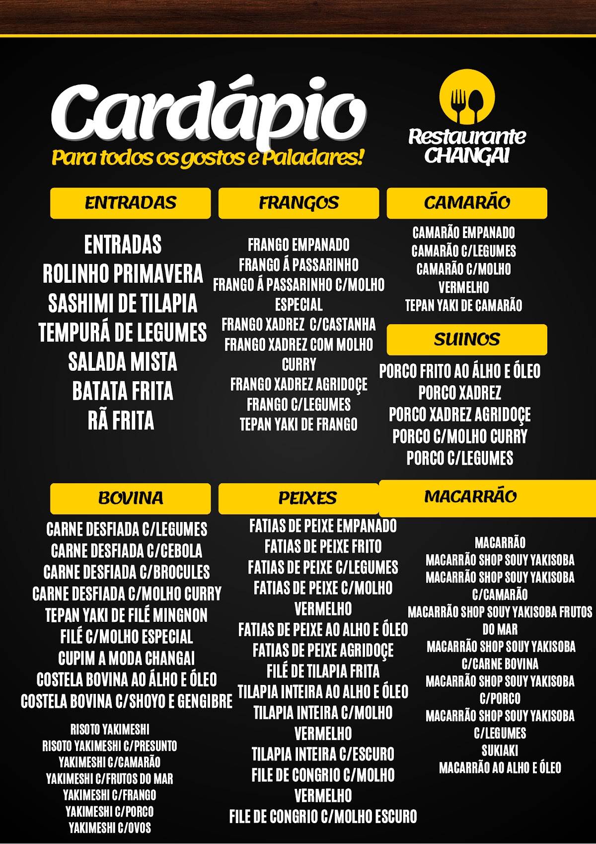 Restaurante Changai cardápio