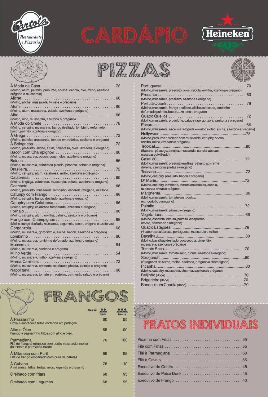Restaurante E Pizzaria Cartola cardápio
