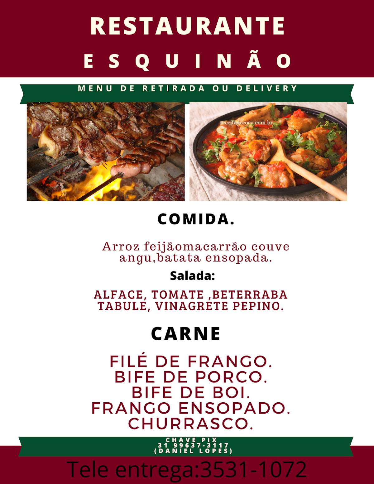 Restaurante Esquinão cardápio
