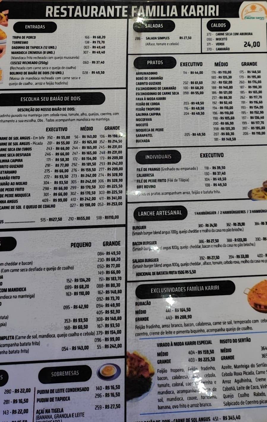 Restaurante Família Kariri cardápio
