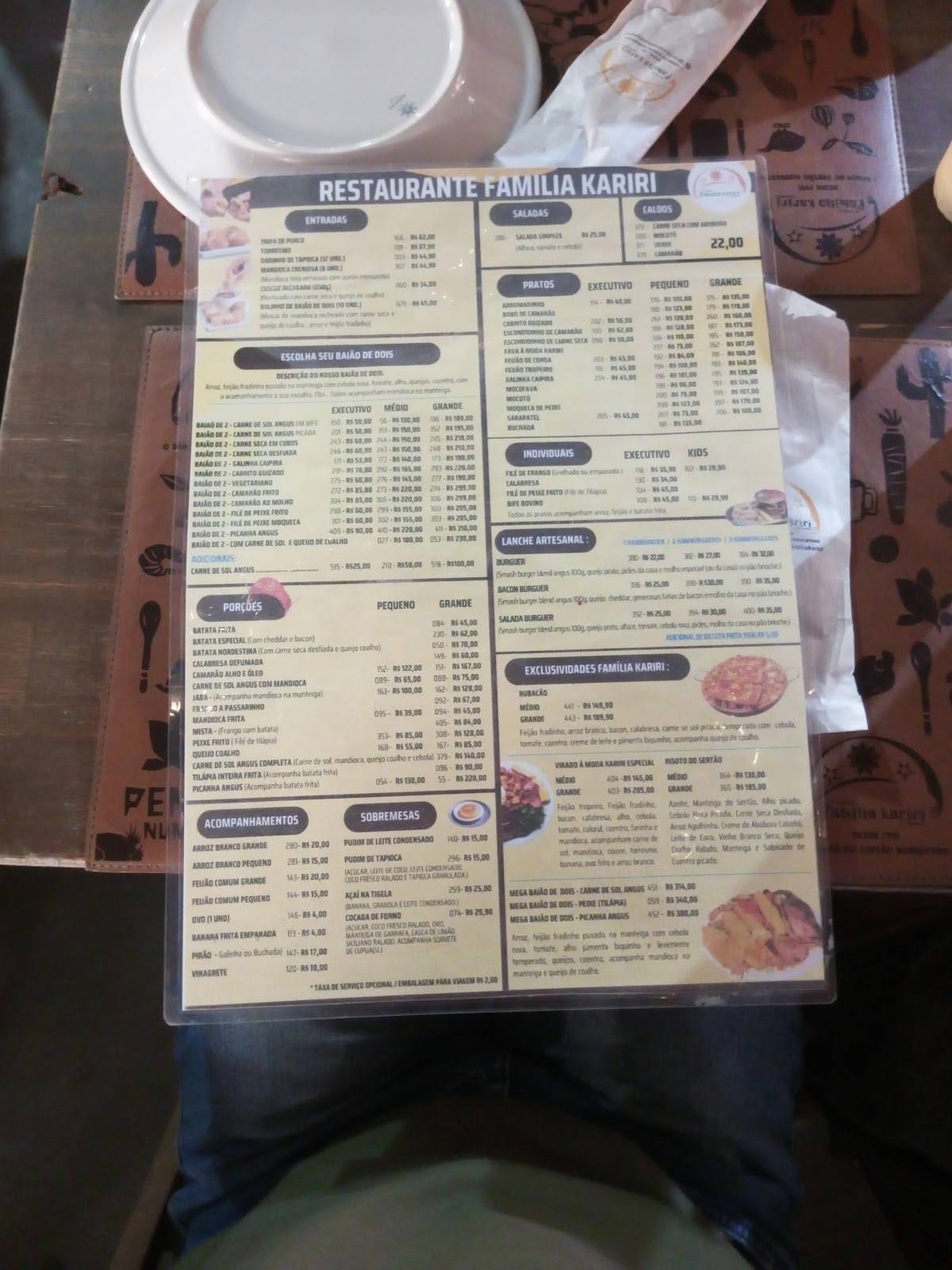 Restaurante Família Kariri cardápio