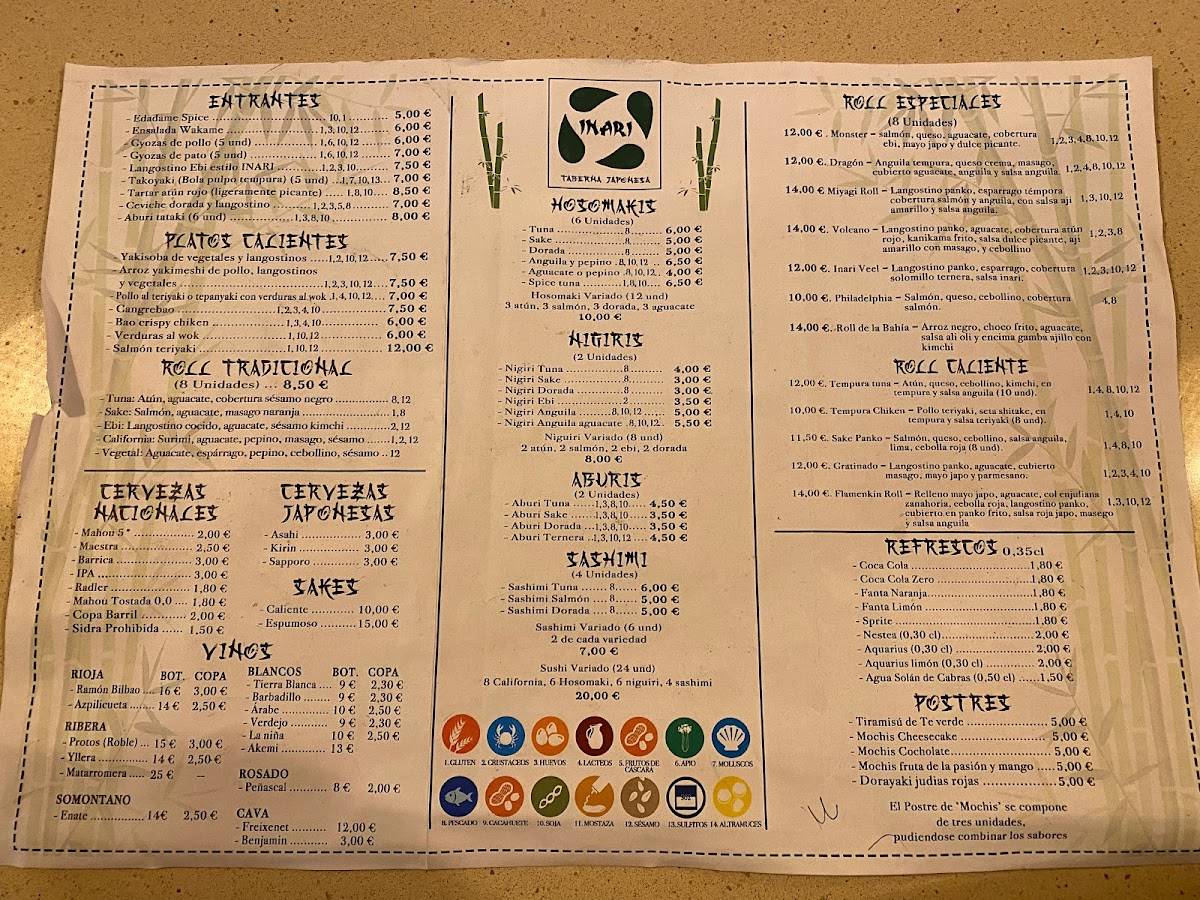 Carta de Restaurante Japonés - TABERNA JAPONESA INARI, San Fernando