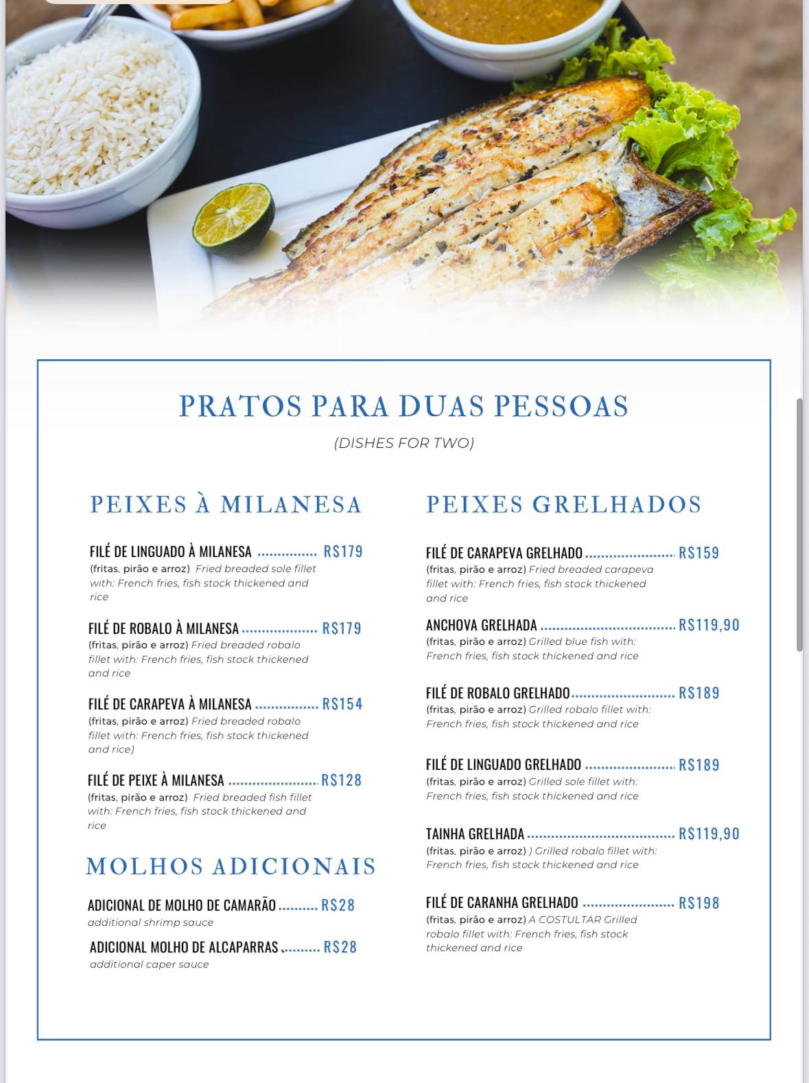 Restaurante Lagoa Bonita cardápio