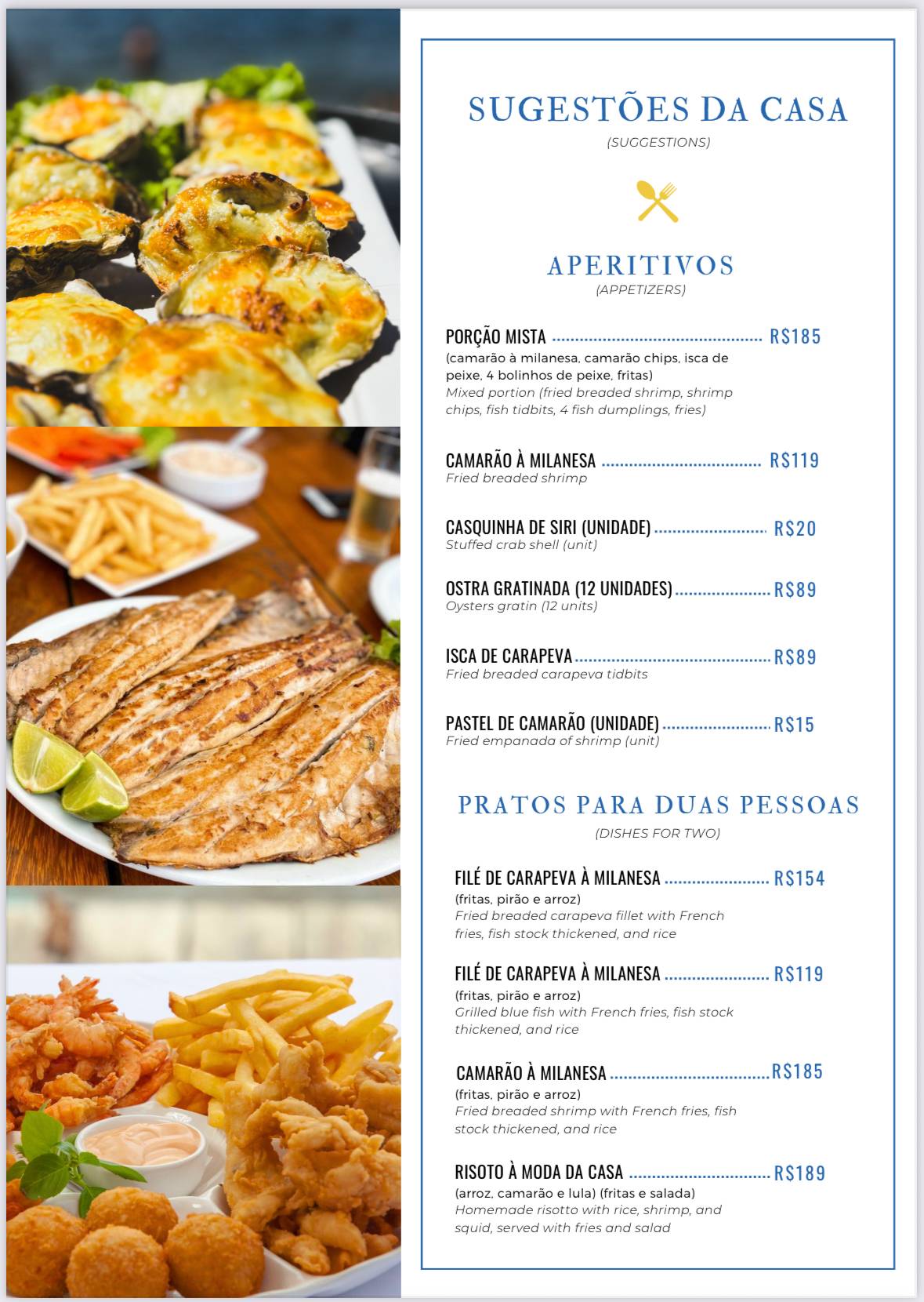 Restaurante Lagoa Bonita cardápio