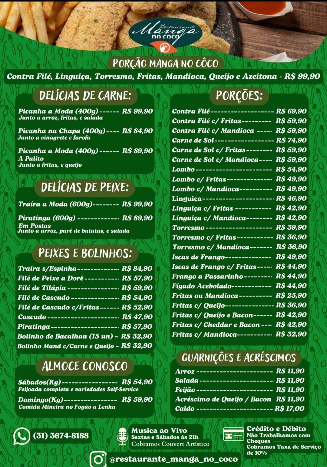 Restaurante Manga no Coco cardápio