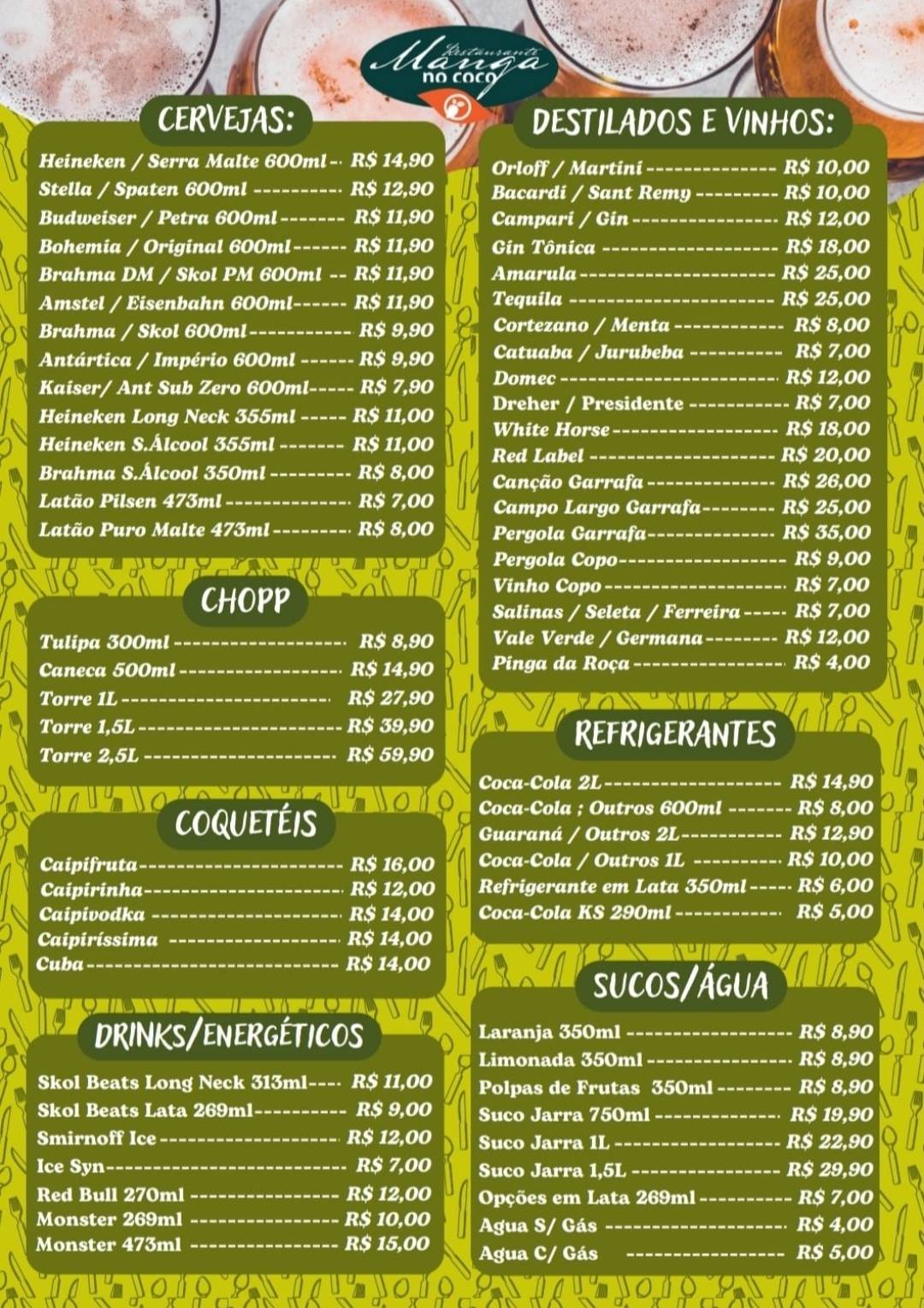 Restaurante Manga no Coco cardápio
