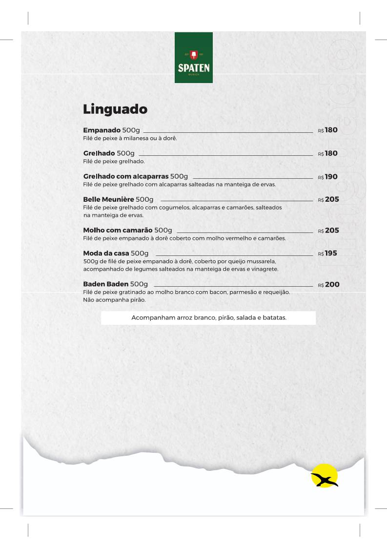 Restaurante Ponta de Baixo cardápio