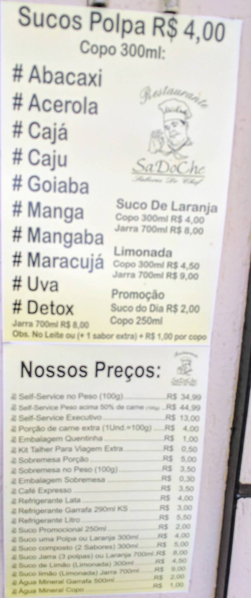Restaurante Sadoche Centro cardápio