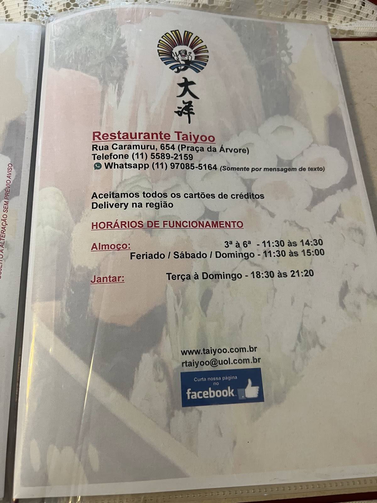 Restaurante TAIYOO cardápio