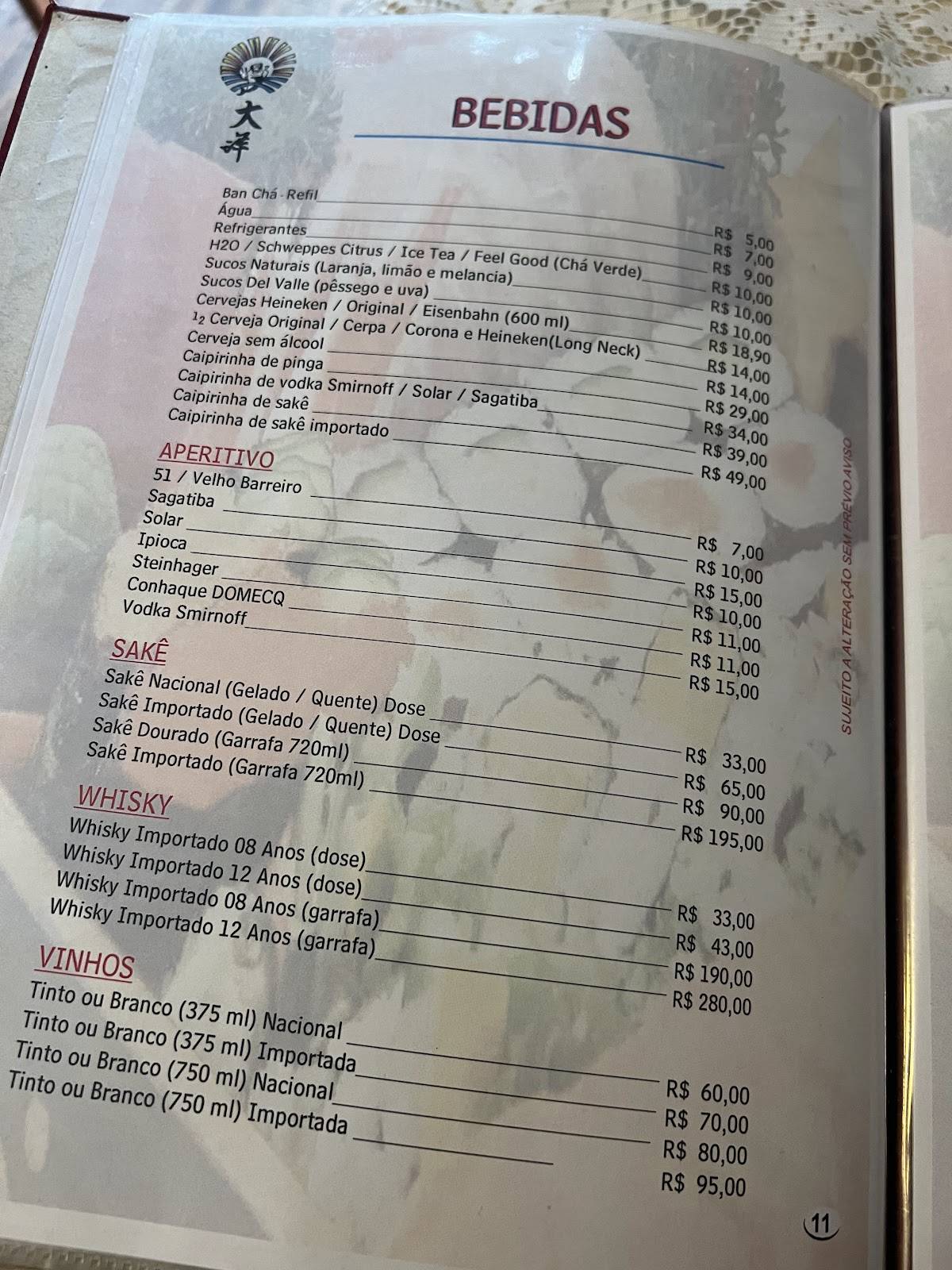 Restaurante TAIYOO cardápio