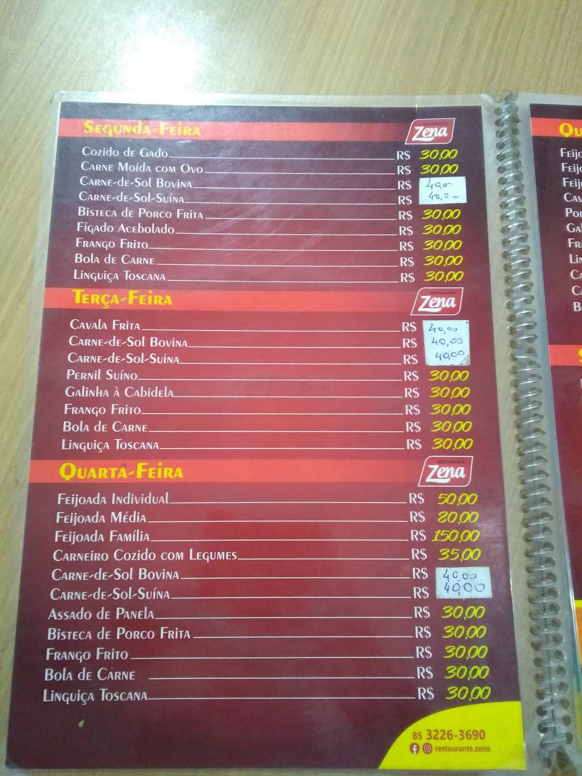 Restaurante da Zena cardápio
