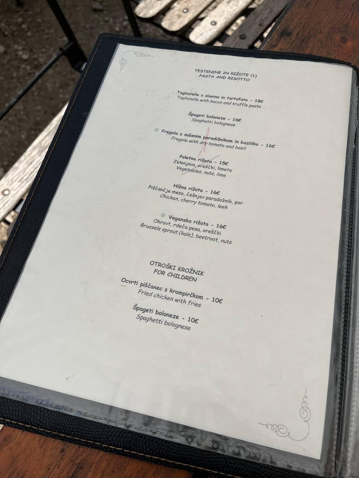 Menu di Restavracija Kramar 