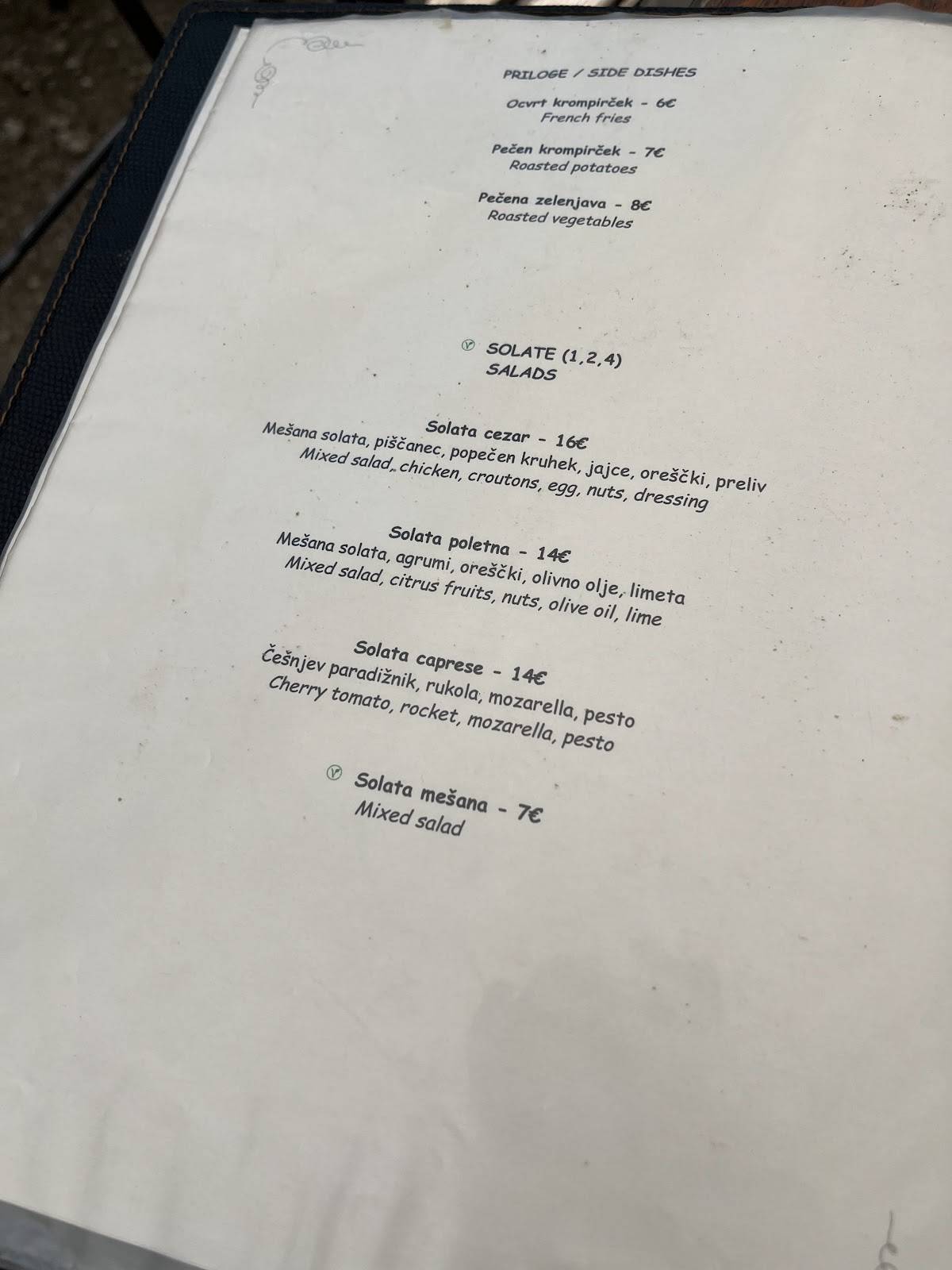 Menu di Restavracija Kramar 