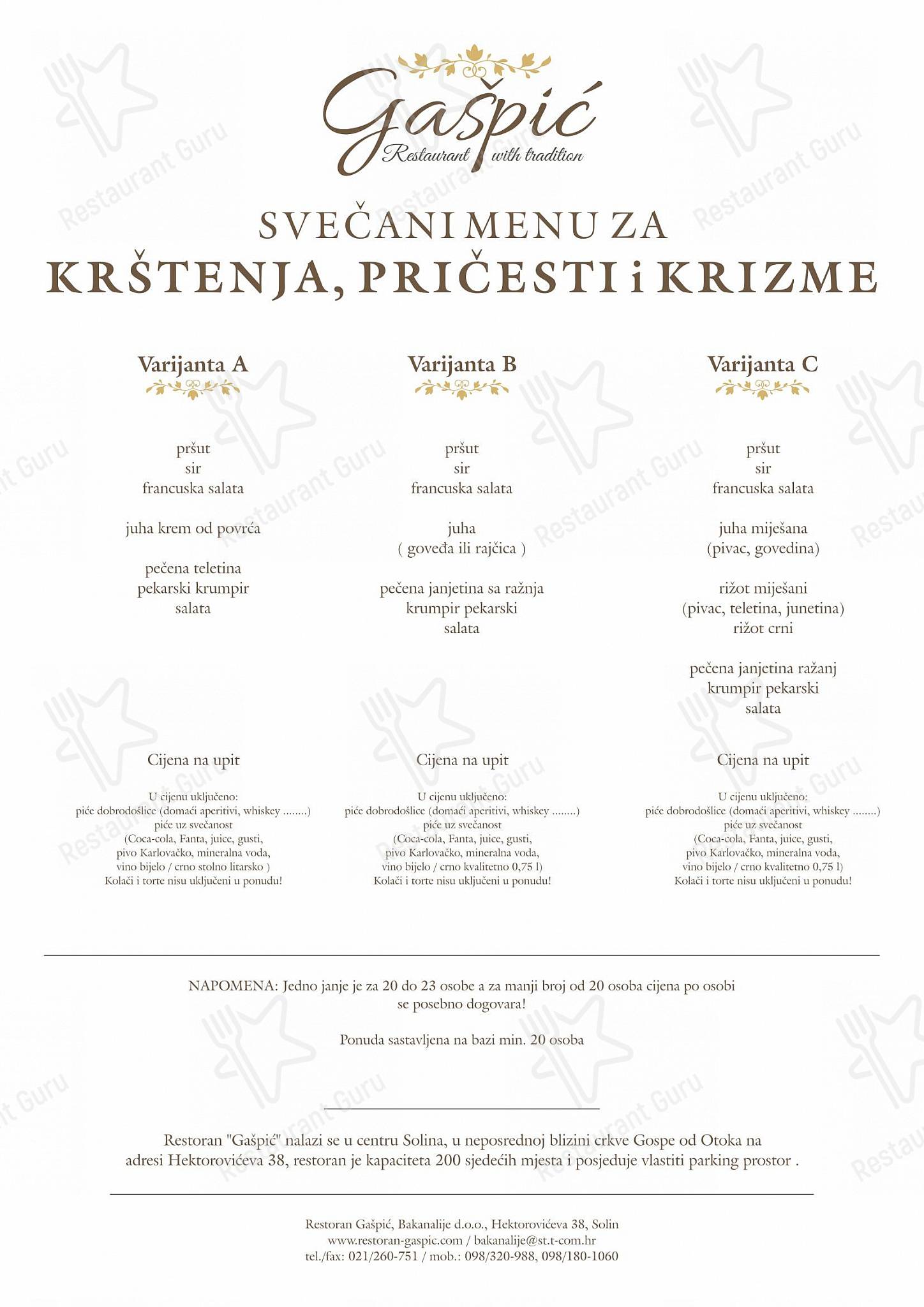 Restoran Gašpić Solin dans Solin - Menu