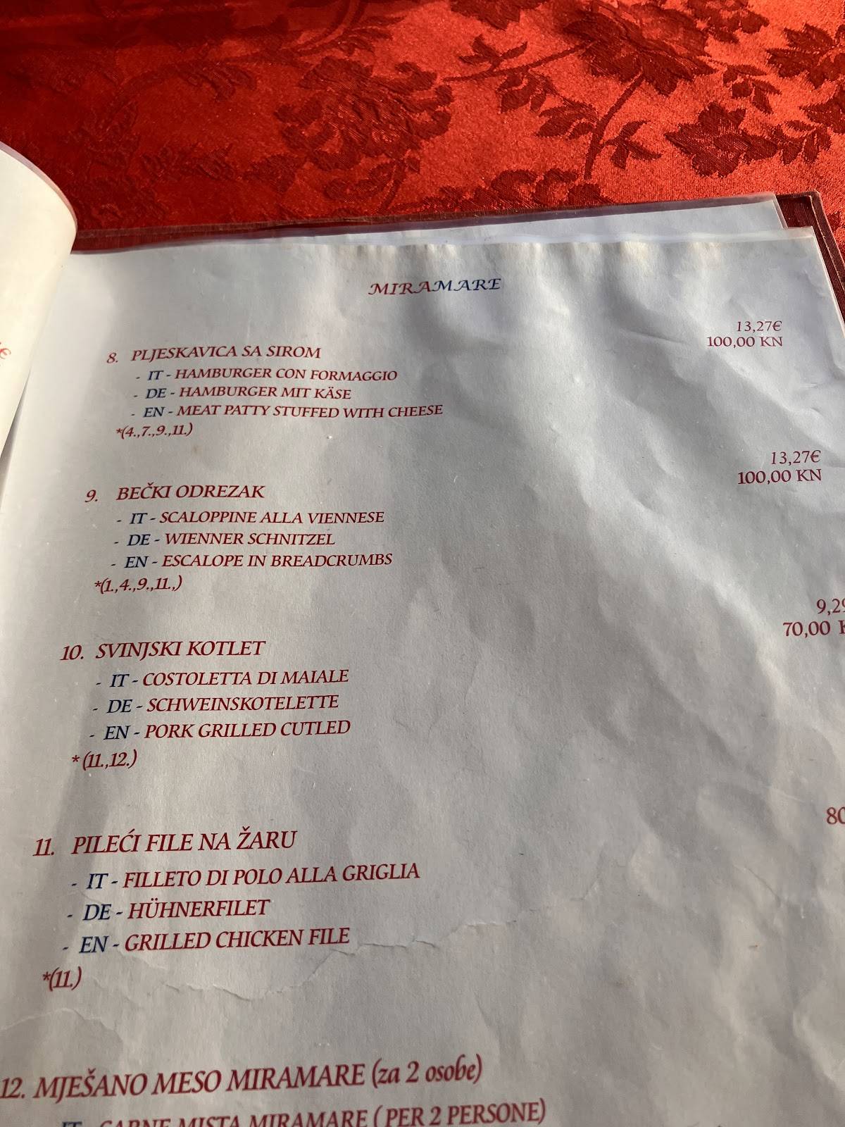 Menu di Restoran Miramare 