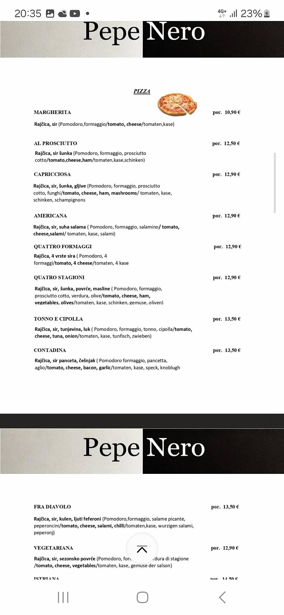 Menu di Restoran "PepeNero" 