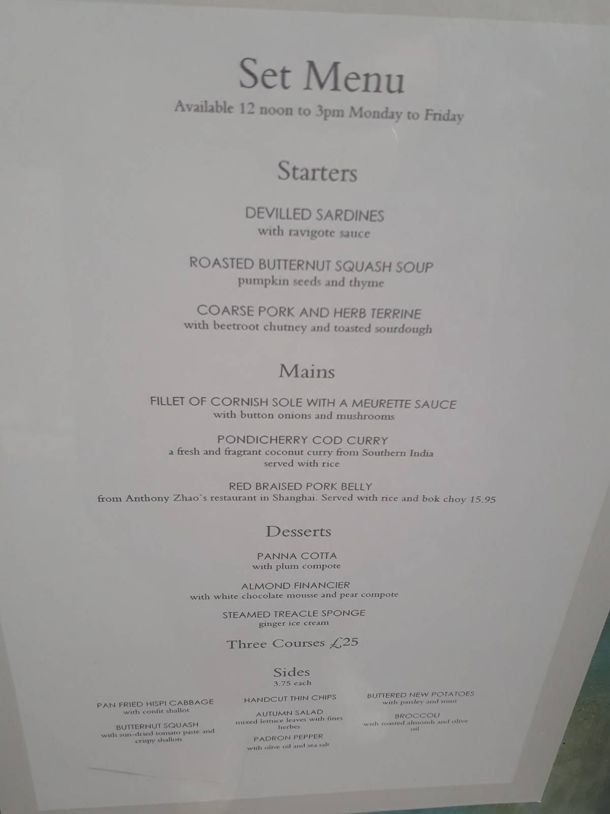 Menu at Rick Stein, Sandbanks restaurant, Poole
