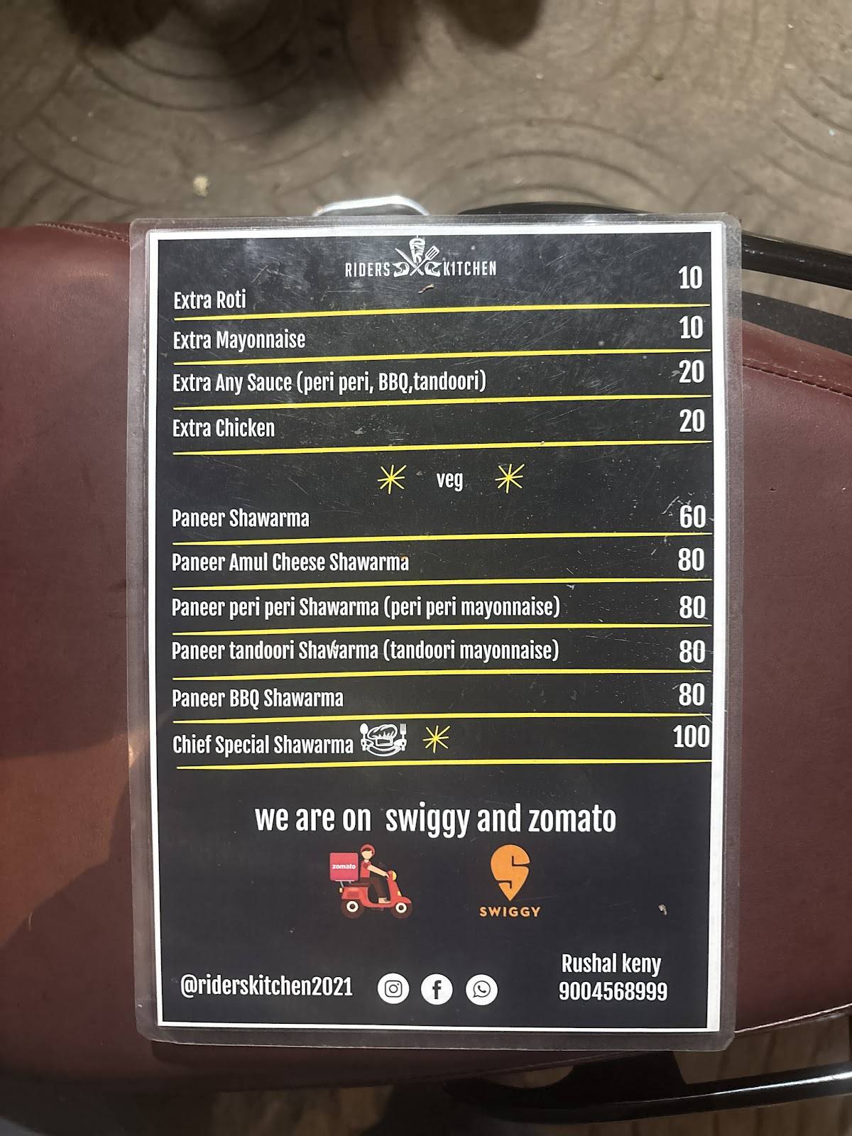 Riders kitchen menu