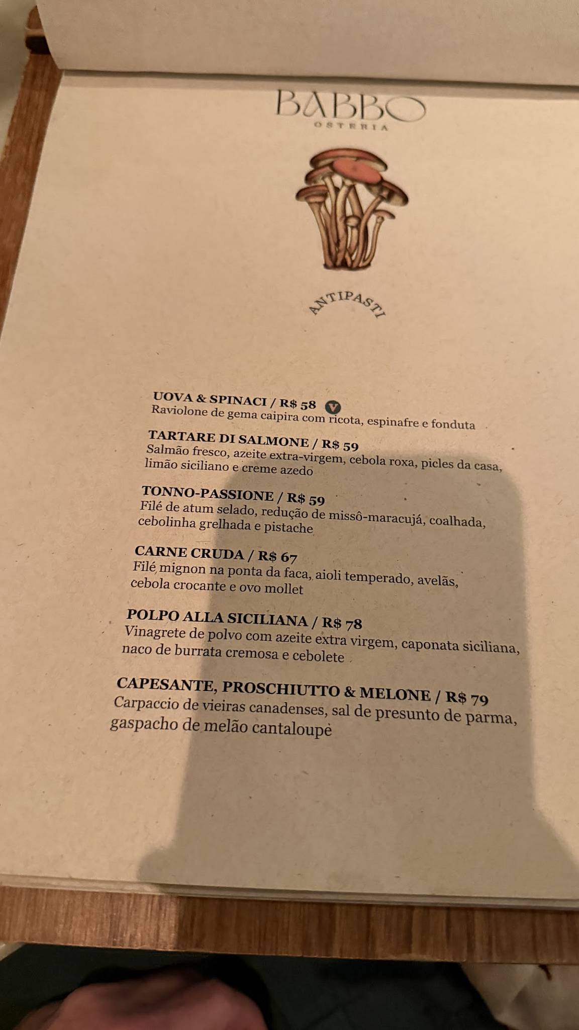 Babbo Osteria cardápio