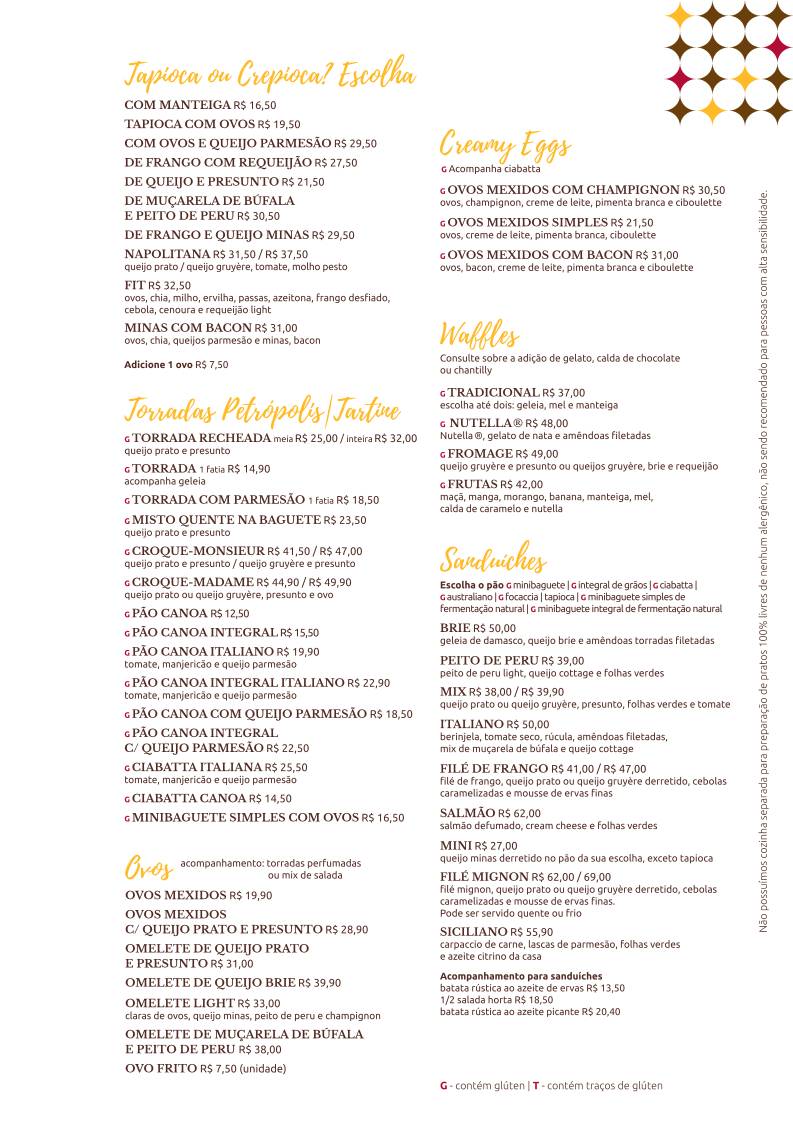 Cafeína Barra cardápio