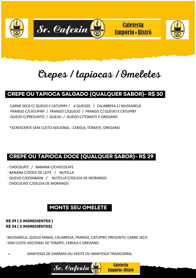 Sr. Cafezin - Cafeteria, Empório e Bistrô cardápio