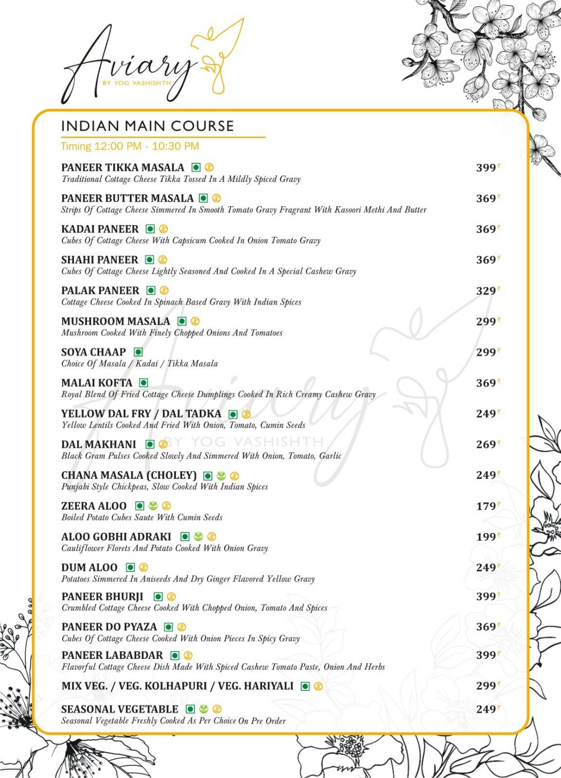 Aviary Cafe Rishikesh menu