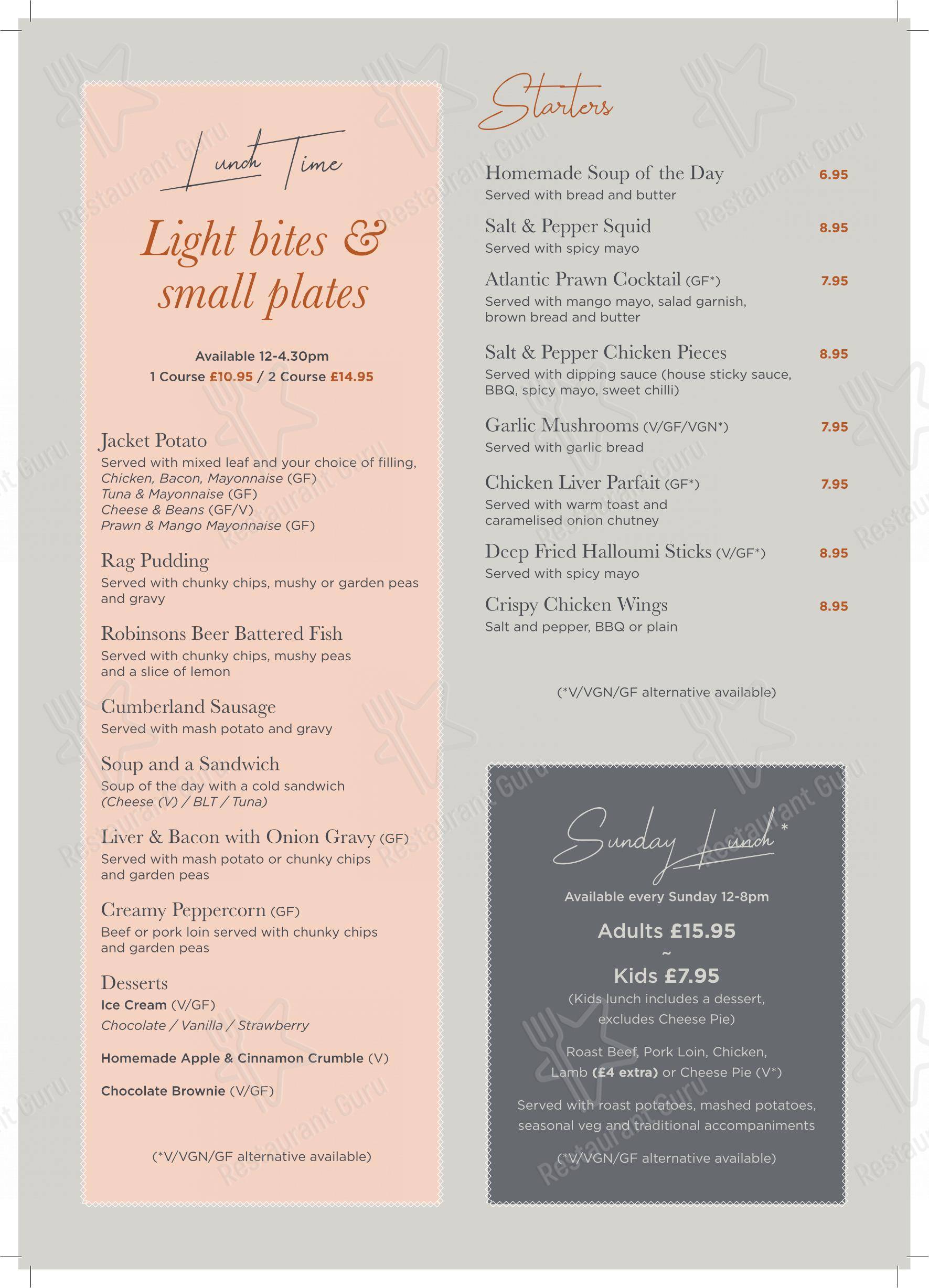 Menu at Rising Moon pub & bar, Hyde