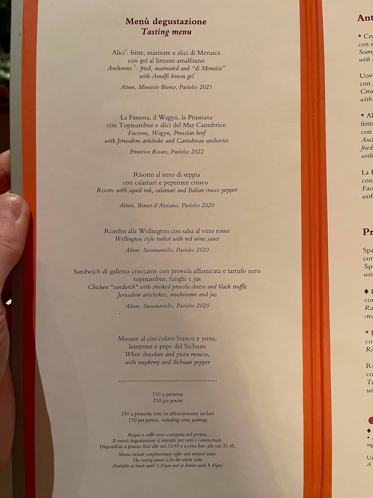 Menu di Acanto 