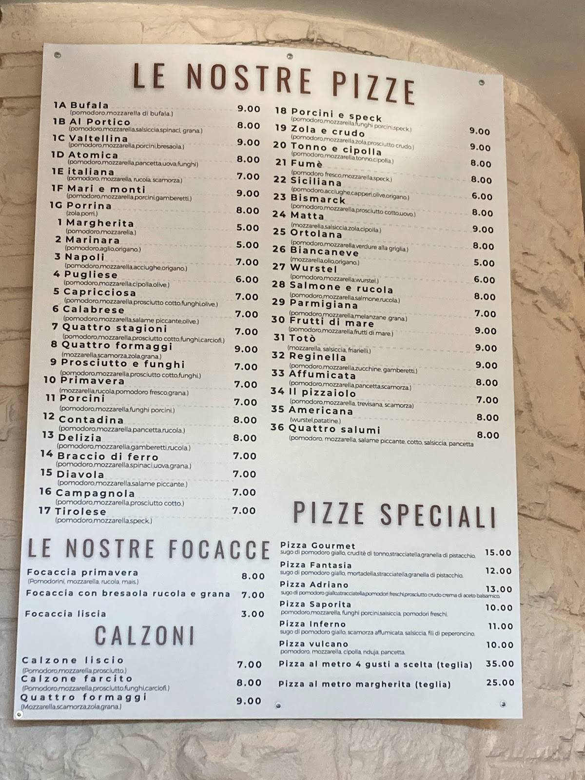Menu di Al Portico 
