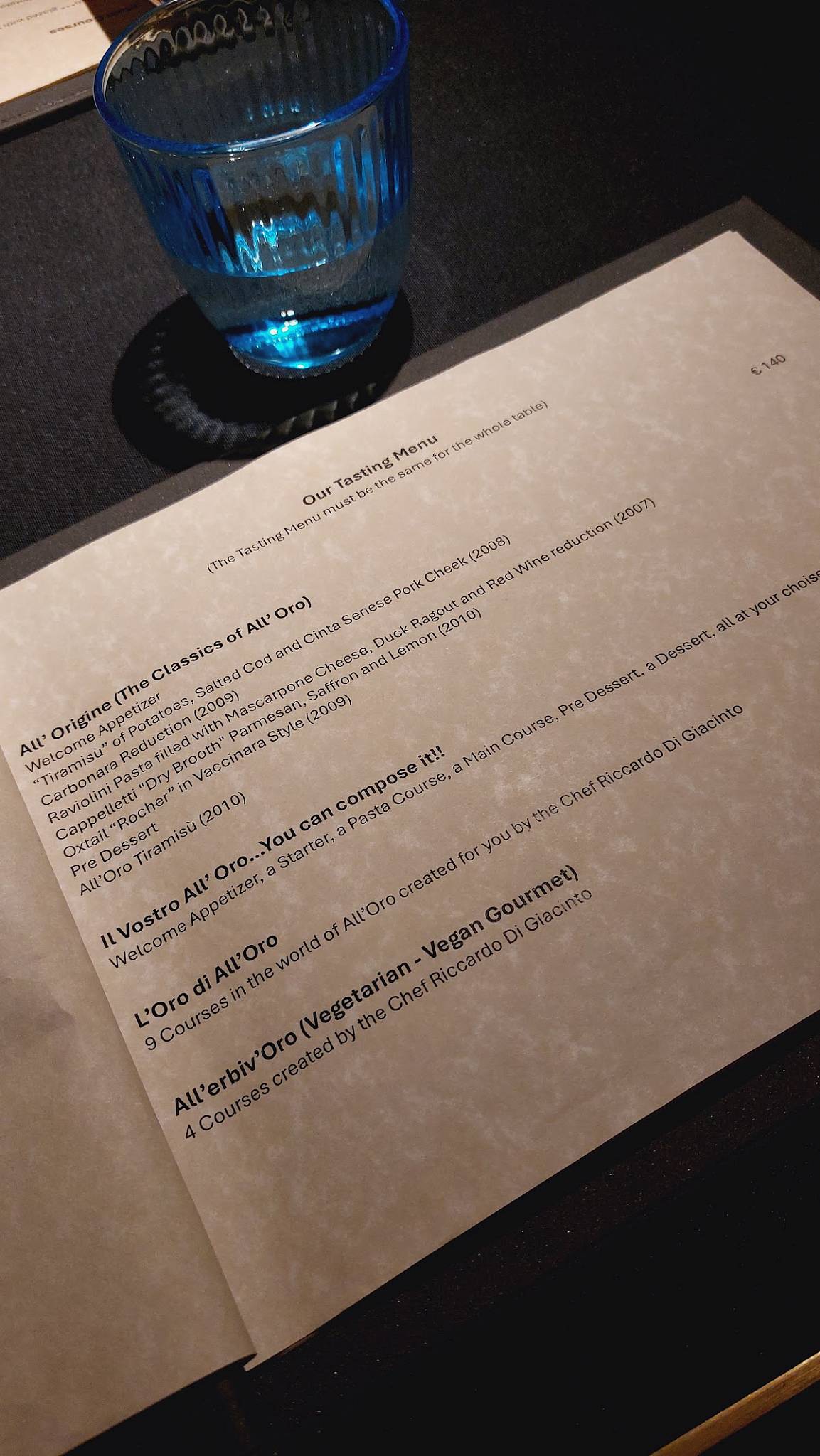 Menu di Ristorante All'Oro 