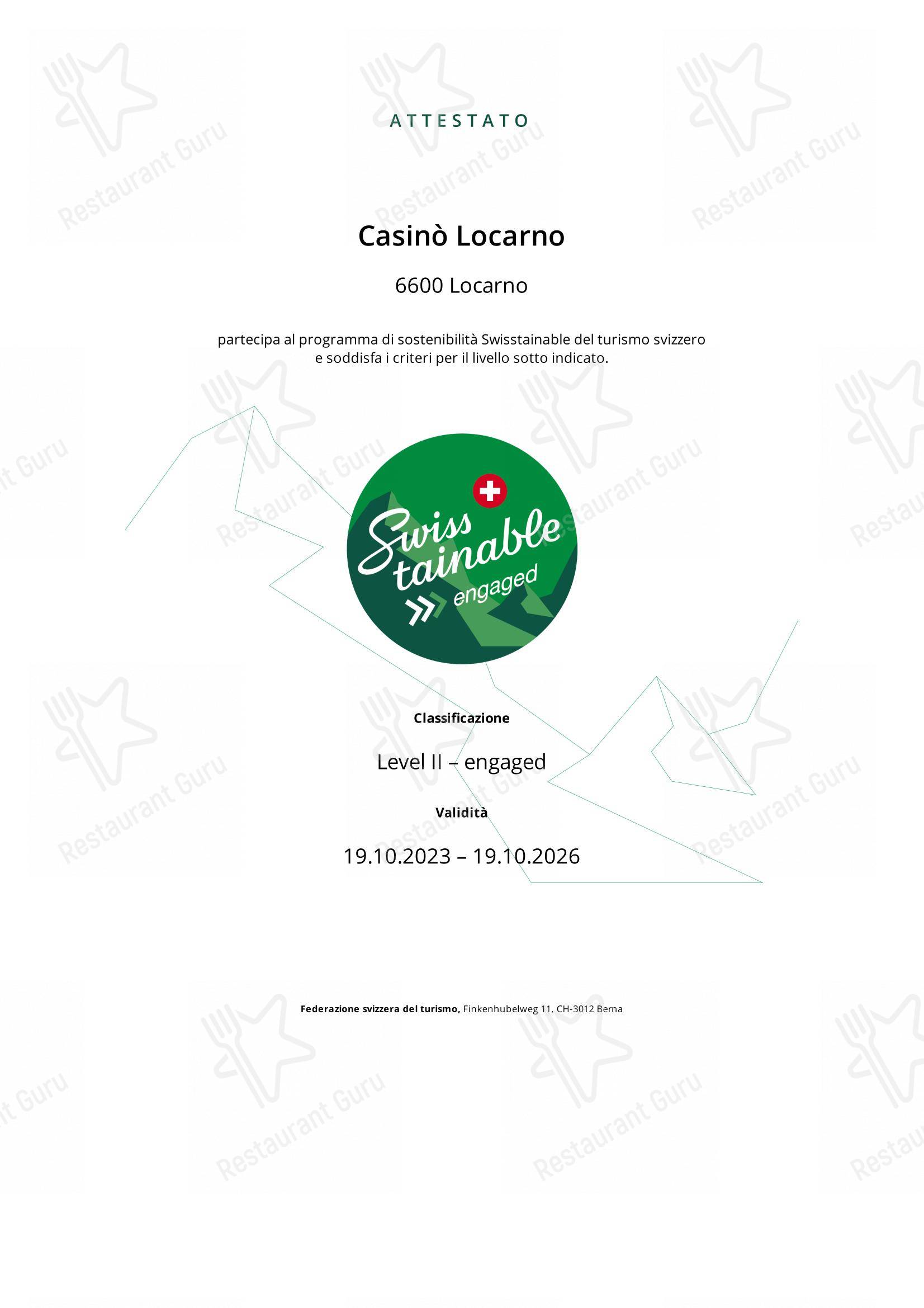 Menu per Ristorante Bistro Casino di Locarno ristorante