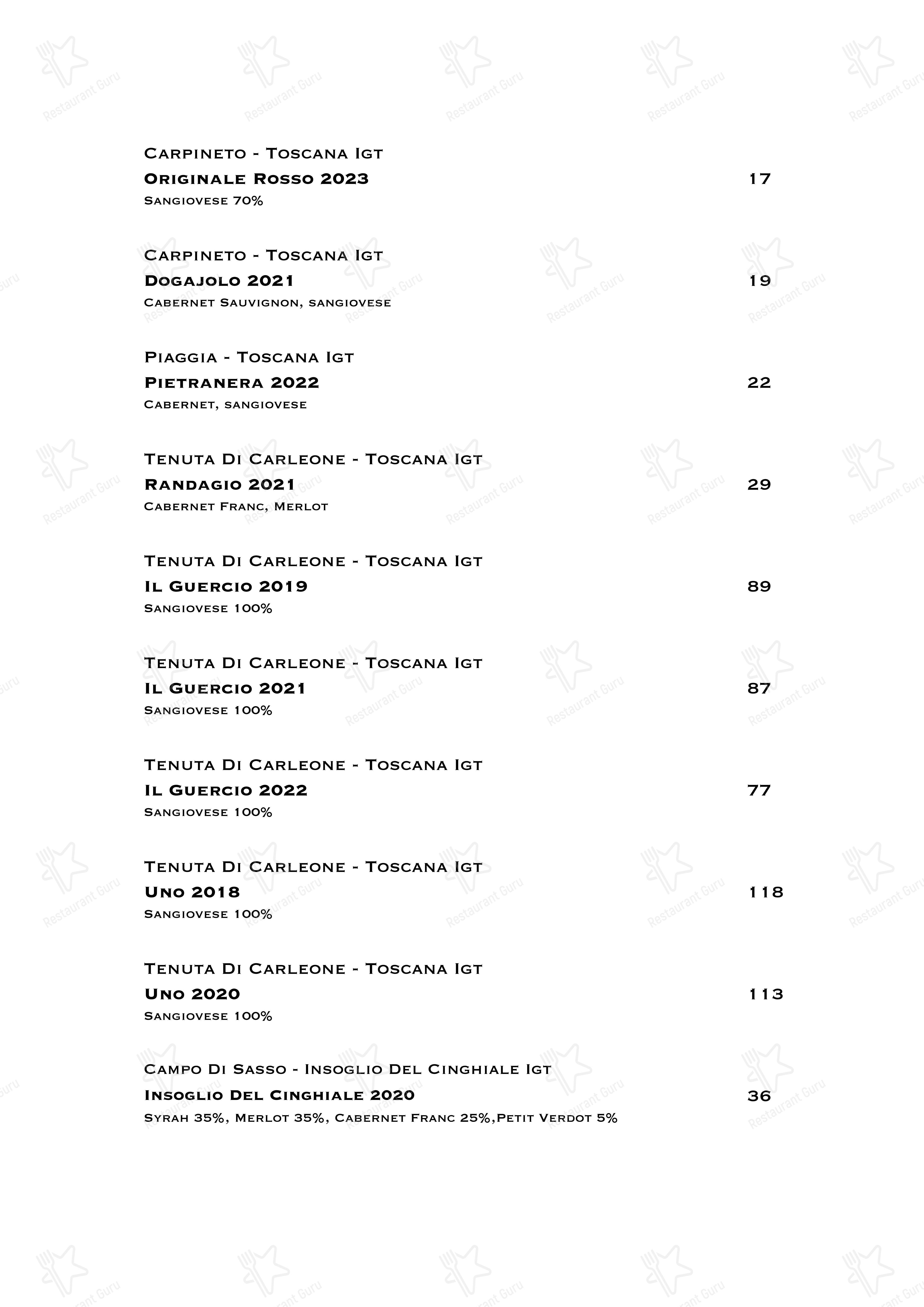 Dinner Menu per Ristorante Boccon DiVino ristorante