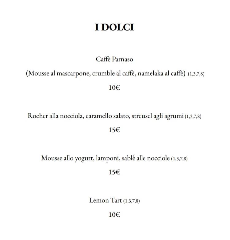 Menu di Ristorante Caffè Parnaso 