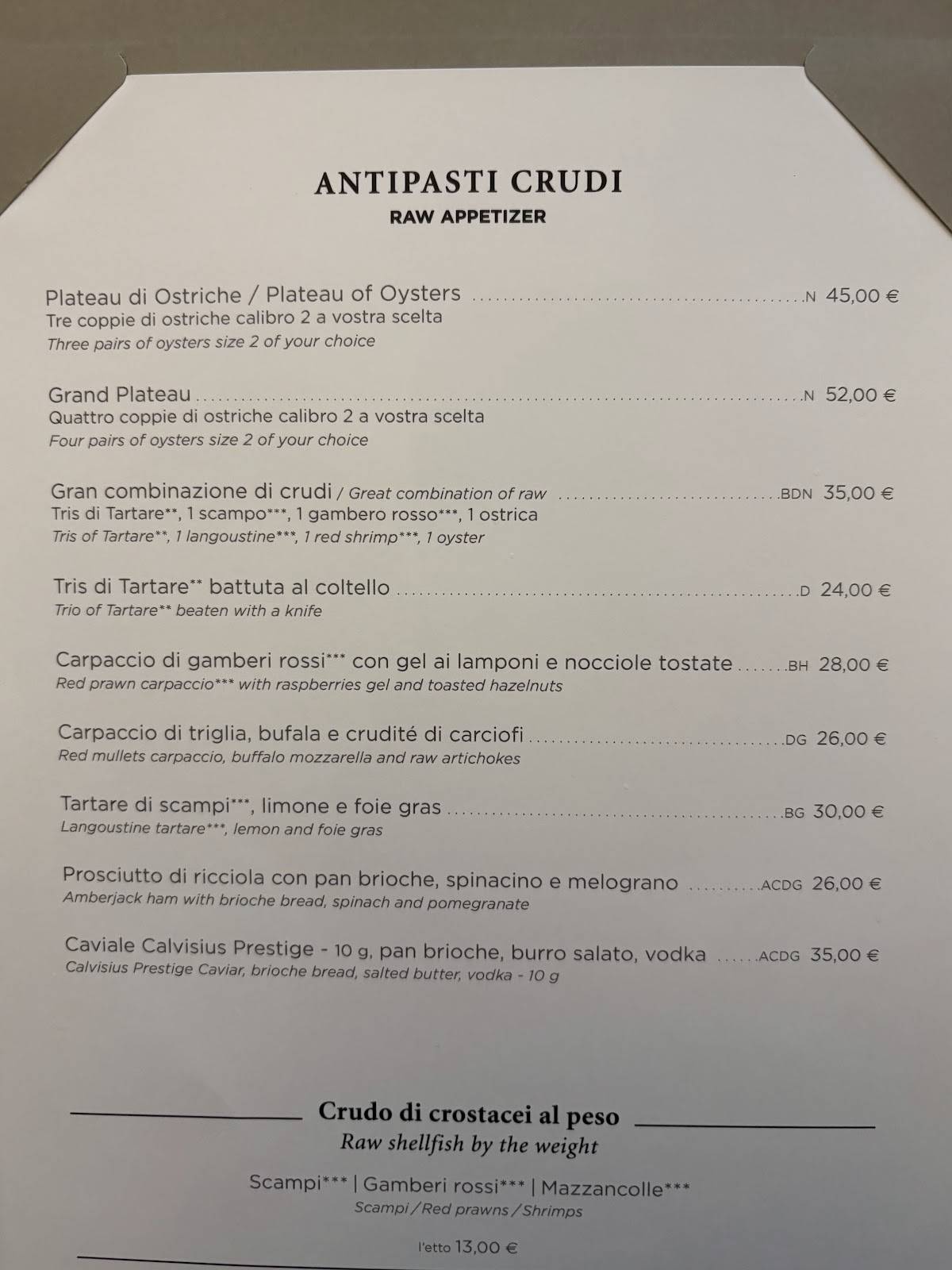 Menu di Ristorante Crab 