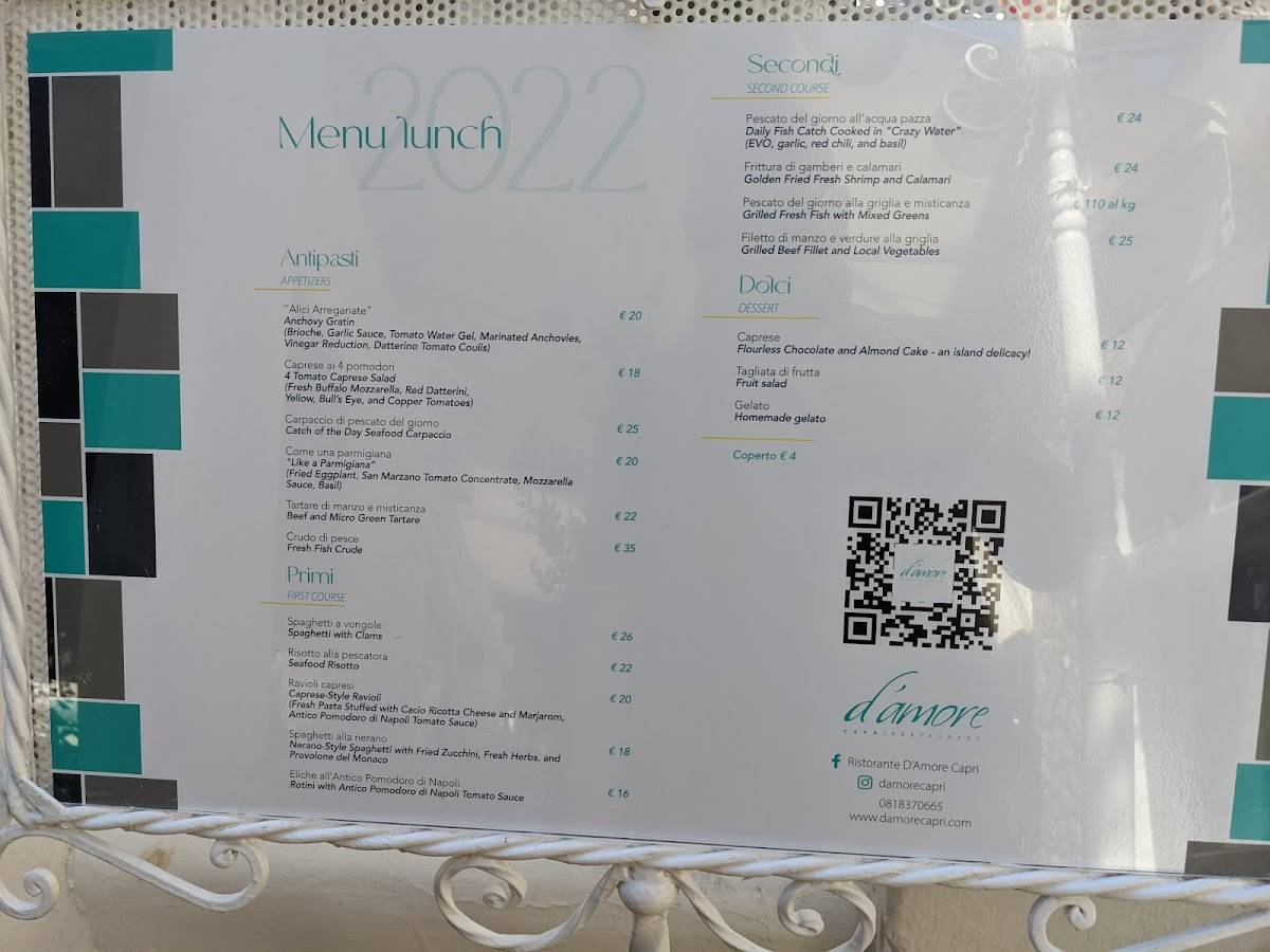 Menu de Ristorante D'Amore