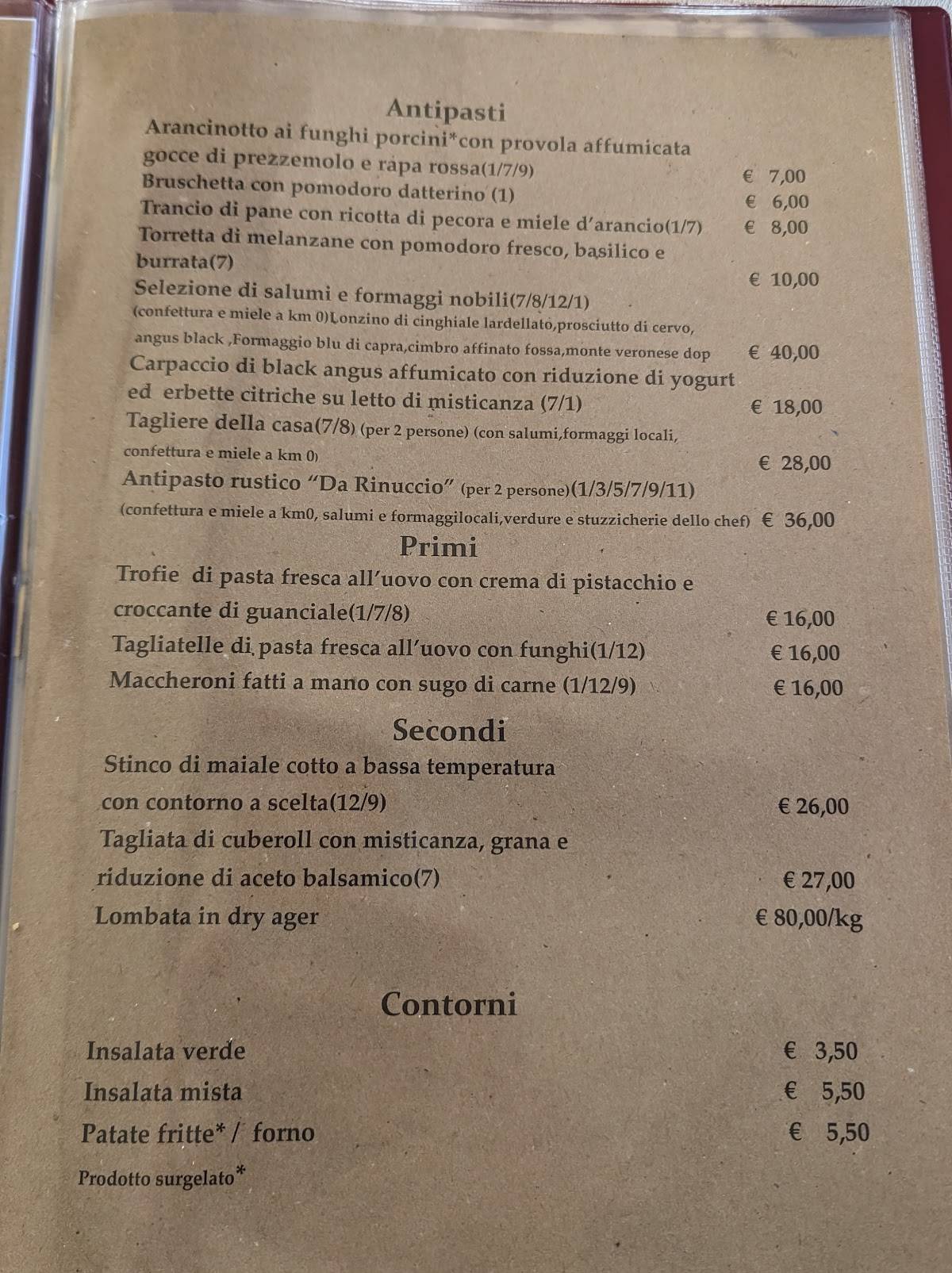 Menu di Ristorante Da Rinuccio 