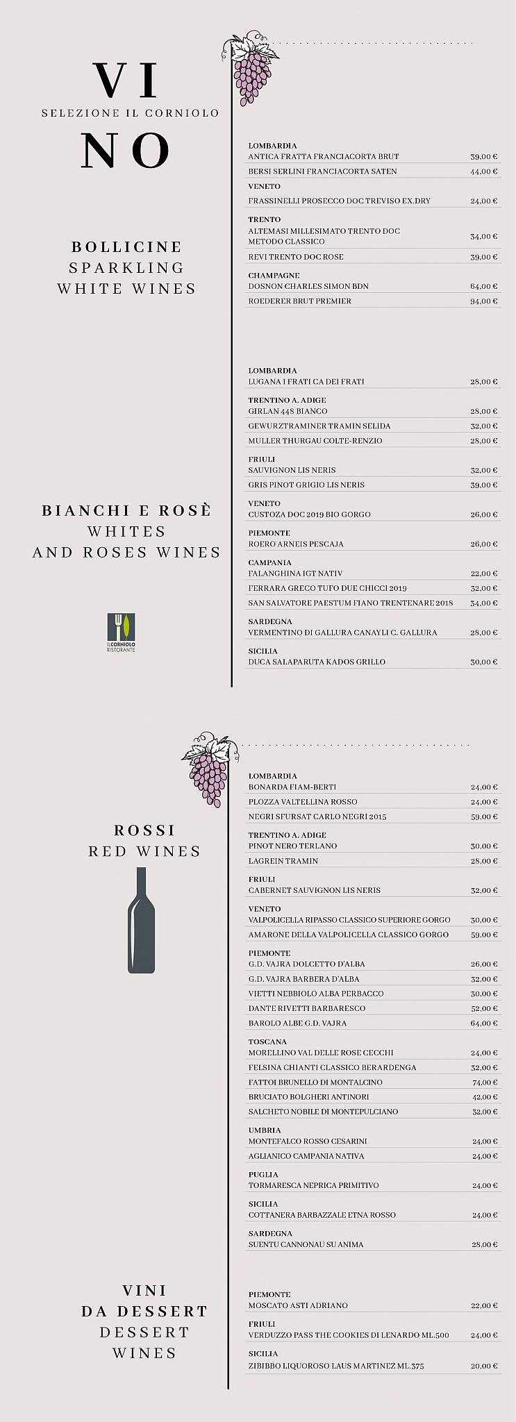 Menu di Ristorante Il Corniolo 