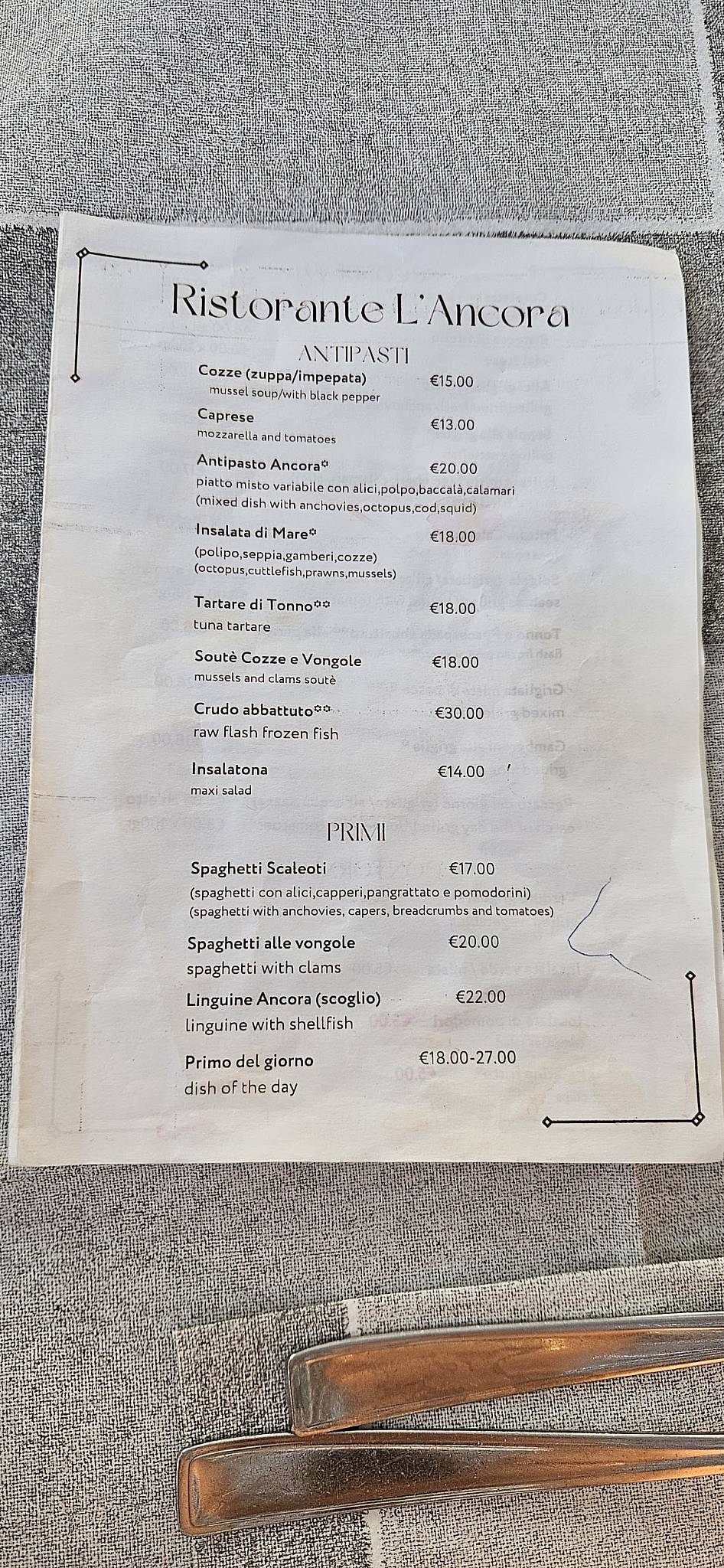 Menu di L'Ancora Ristorante-Bar-Lido 
