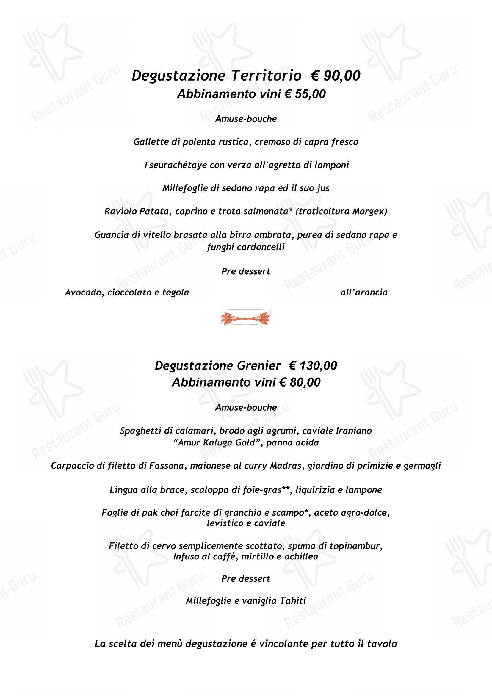 Ristorante Le Grenier in Saint-Vincent - Menu