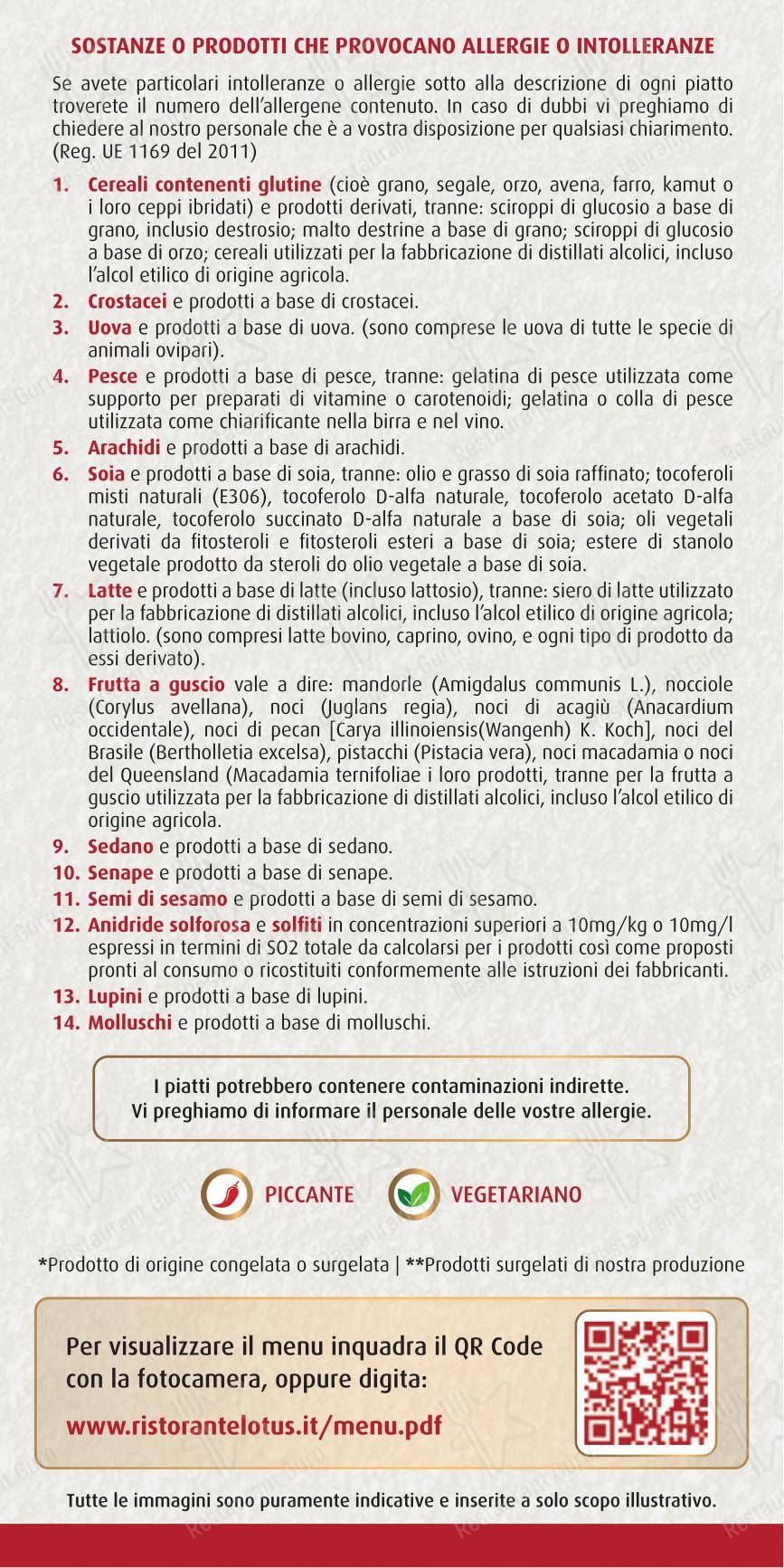 Menu per Ristorante Lotus ristorante