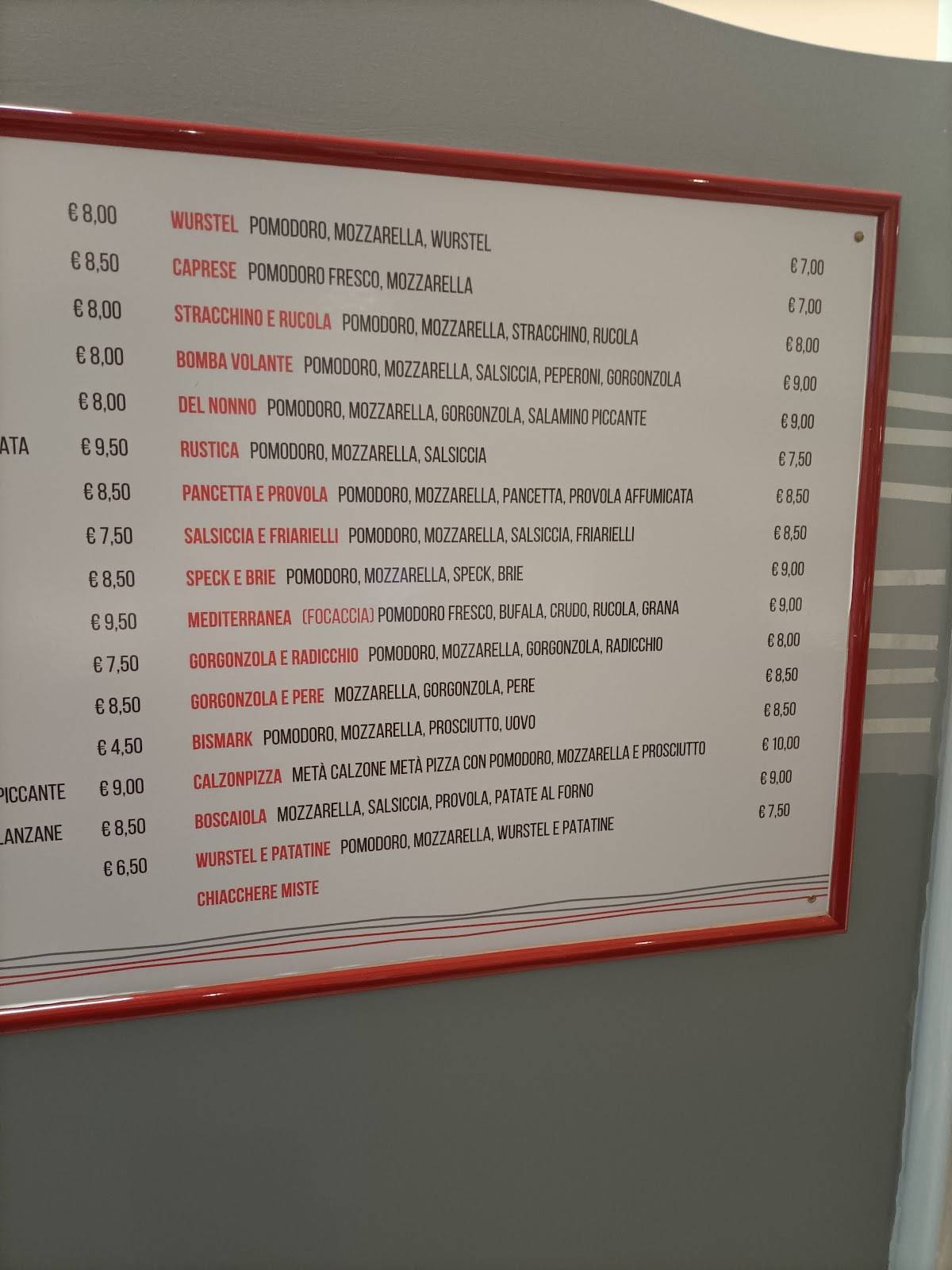 Menu di Luna Rossa Pizzeria Ristorante 